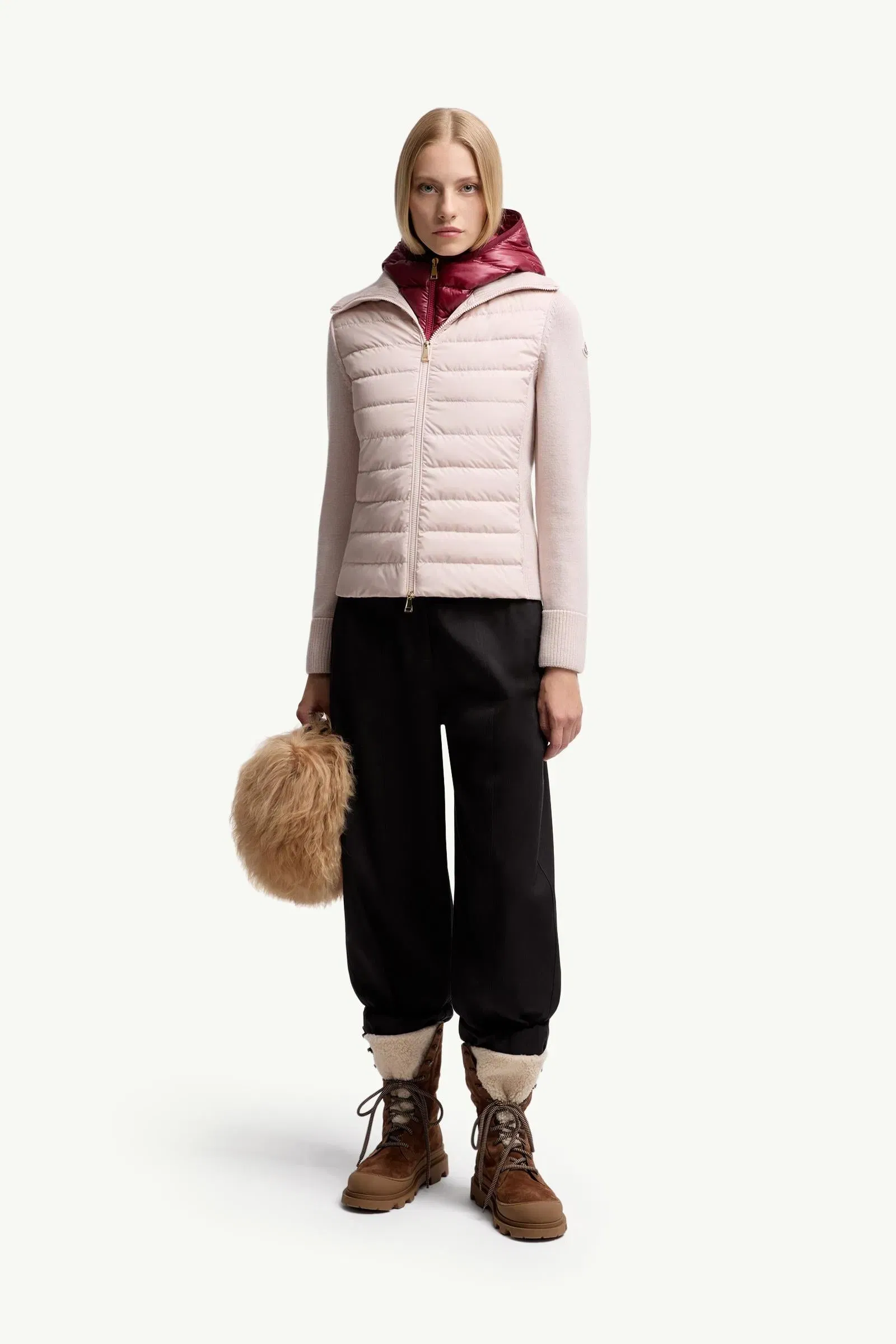 Moncler Padded Zip-Up Wool Cardigan Pink Pink