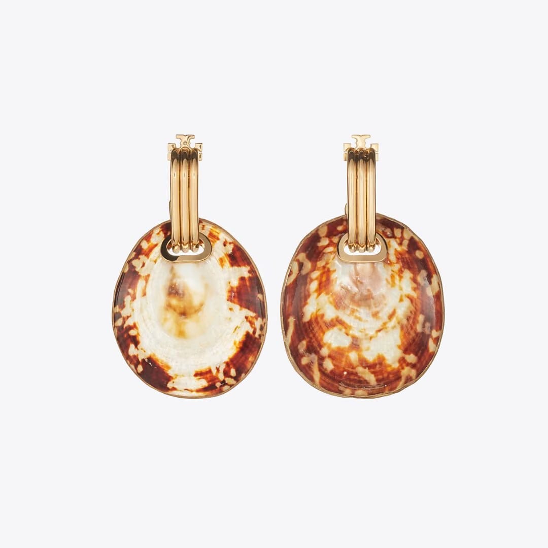 Tory Burch Runway Shell Drop Earrings Light Brass