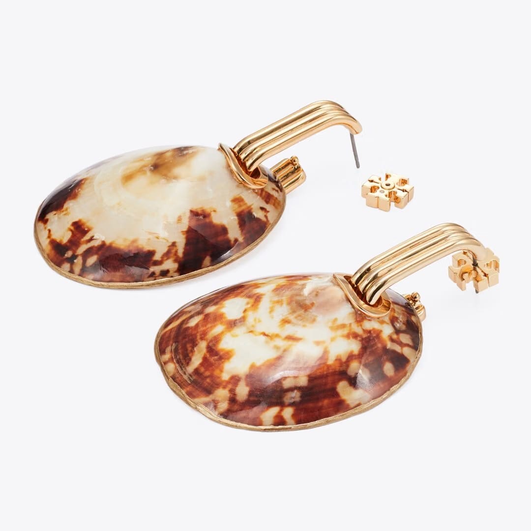 Tory Burch Runway Shell Drop Earrings Light Brass