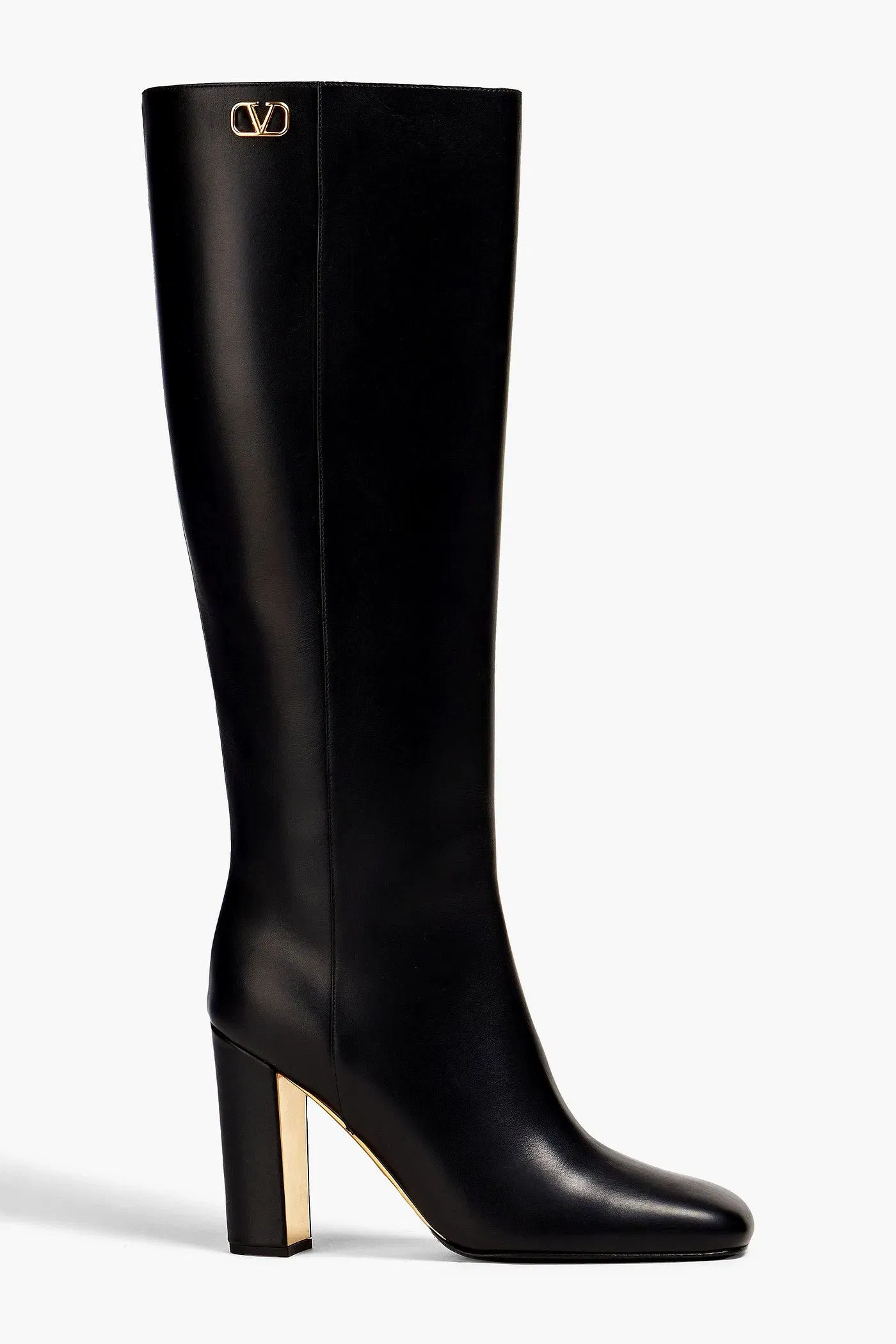 Valentino Garavani Vlogo Leather Knee Boots Black Women's