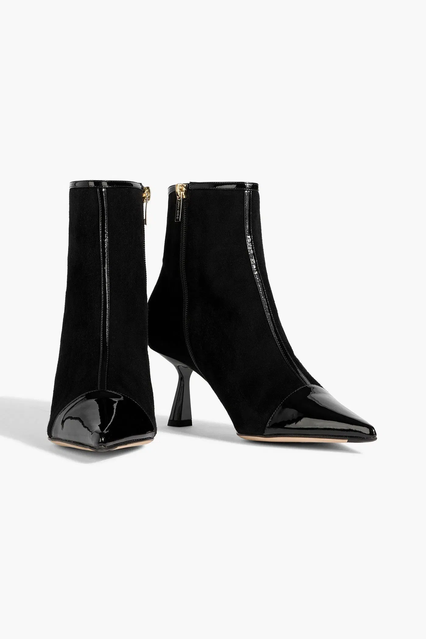 Jimmy Choo Kix Patent Leather-Trimmed Suede Ankle Boots Black Women's