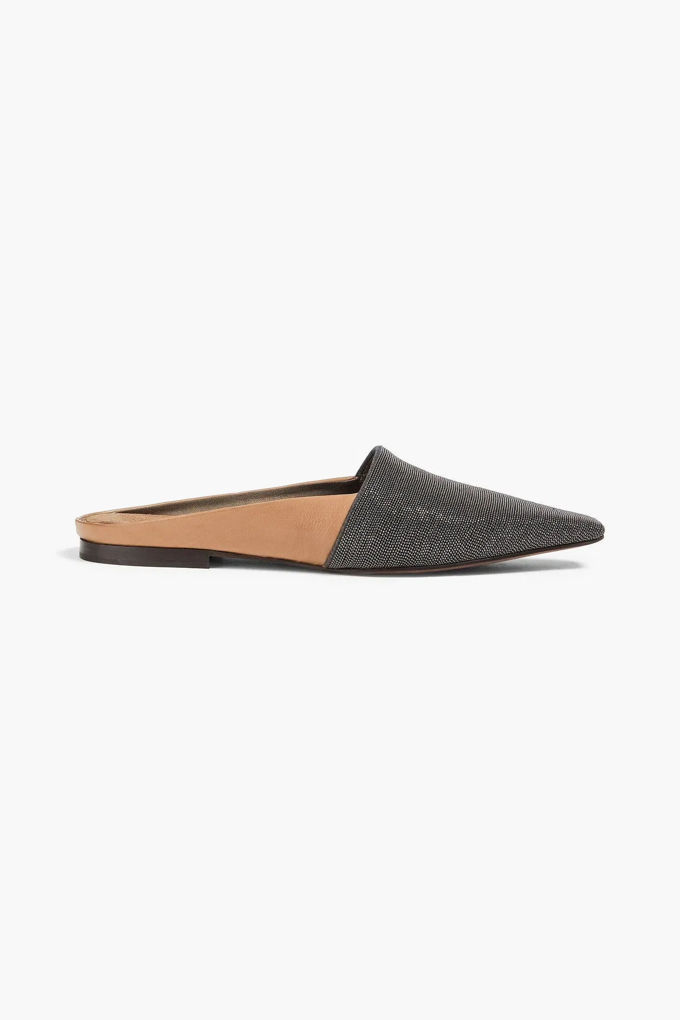 Brunello Cucinelli Bead-Embellished Leather Slippers Tan Women's