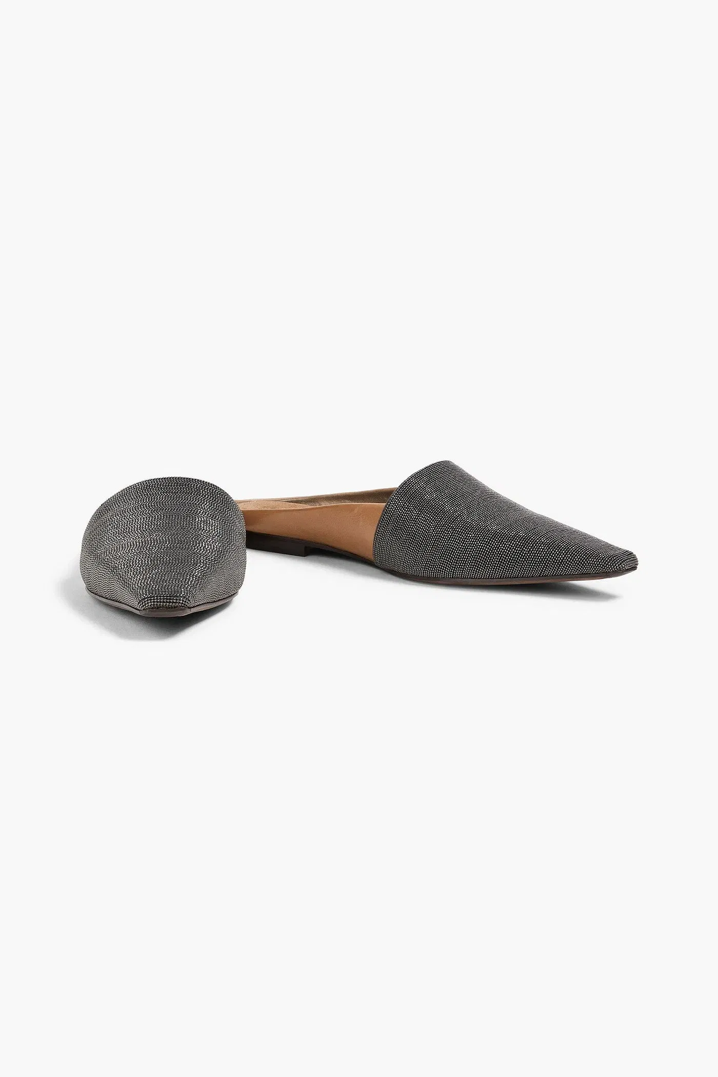 Brunello Cucinelli Bead-Embellished Leather Slippers Tan Women's
