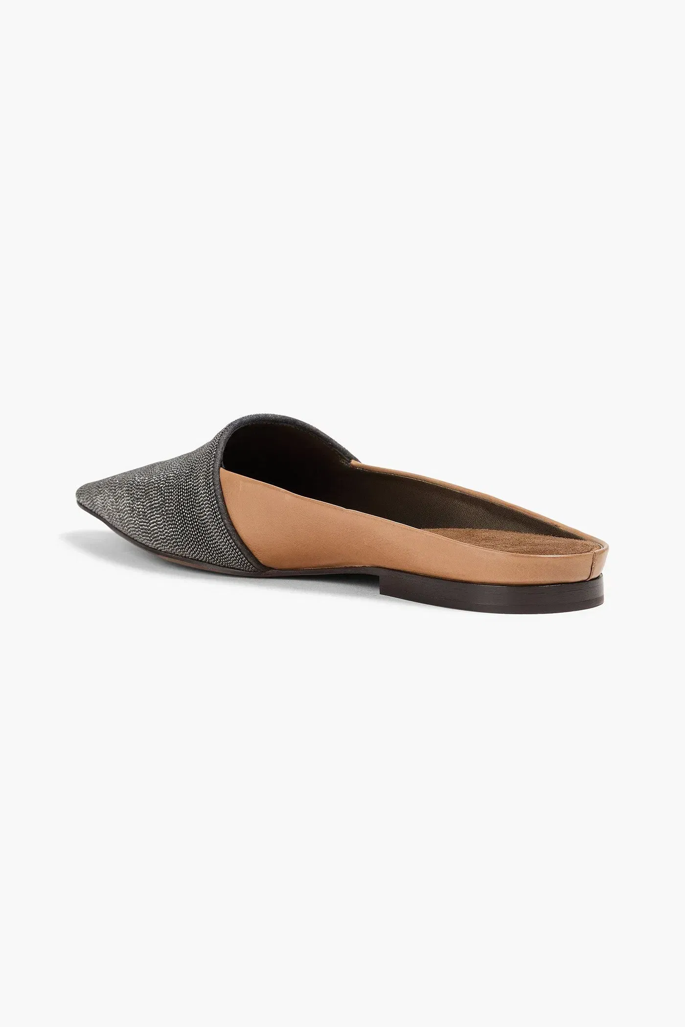 Brunello Cucinelli Bead-Embellished Leather Slippers Tan Women's