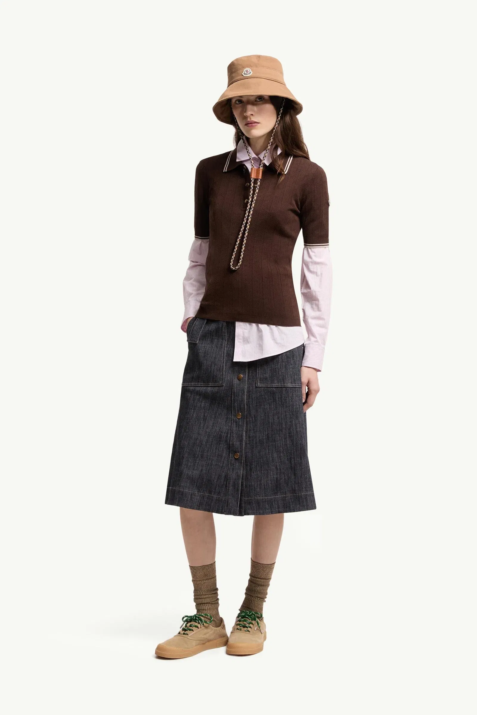 Moncler Rhombus & Logo Pattern Cotton Polo Shirt Brown Brown