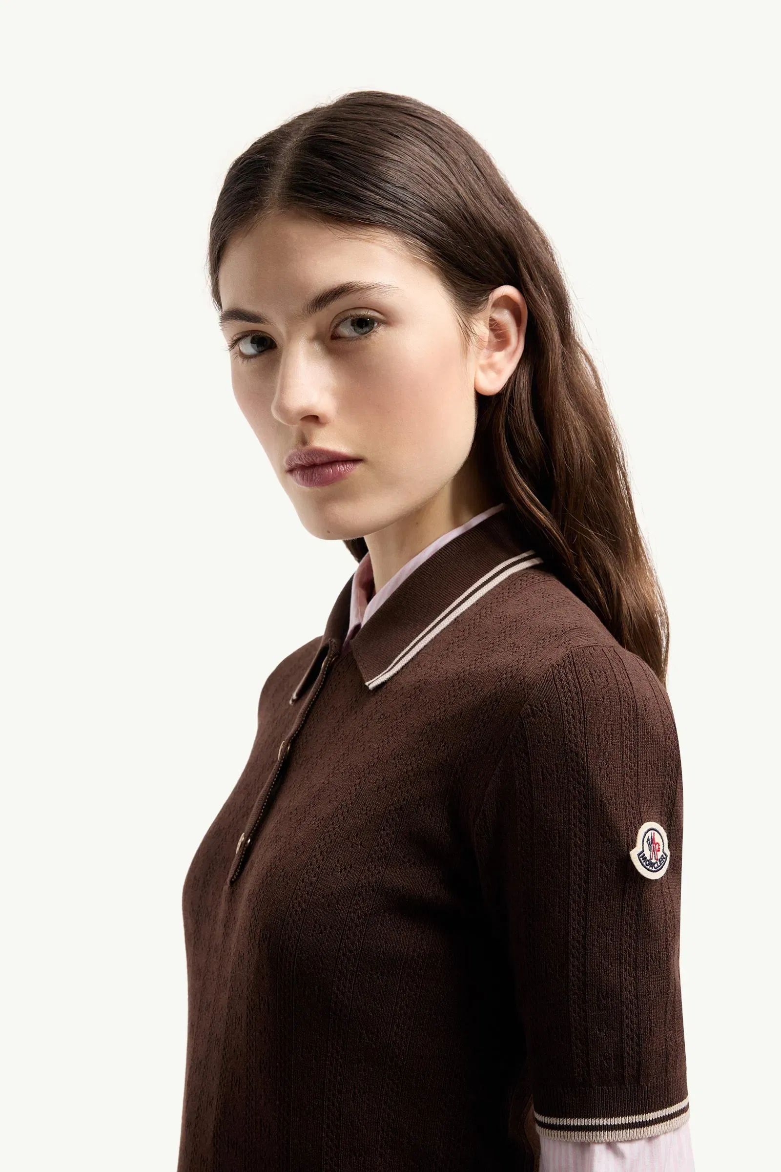 Moncler Rhombus & Logo Pattern Cotton Polo Shirt Brown Brown