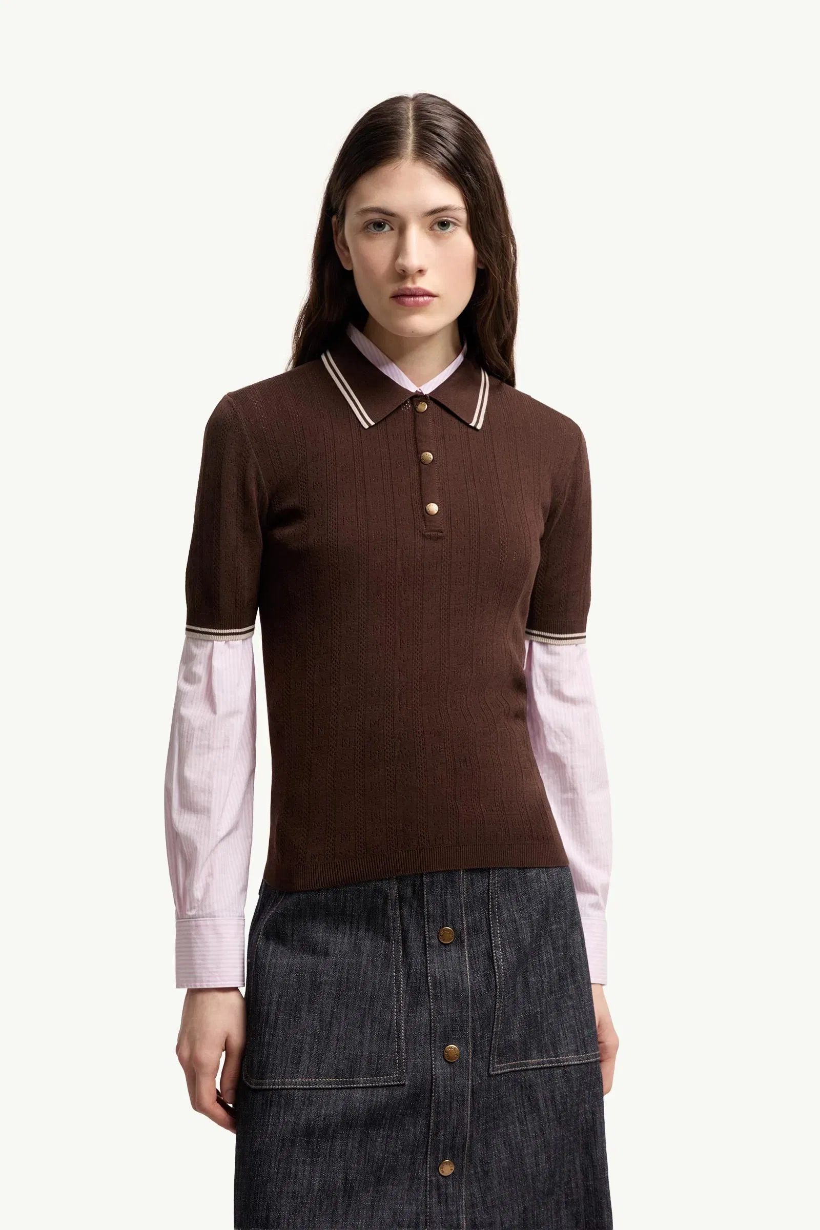 Moncler Rhombus & Logo Pattern Cotton Polo Shirt Brown Brown