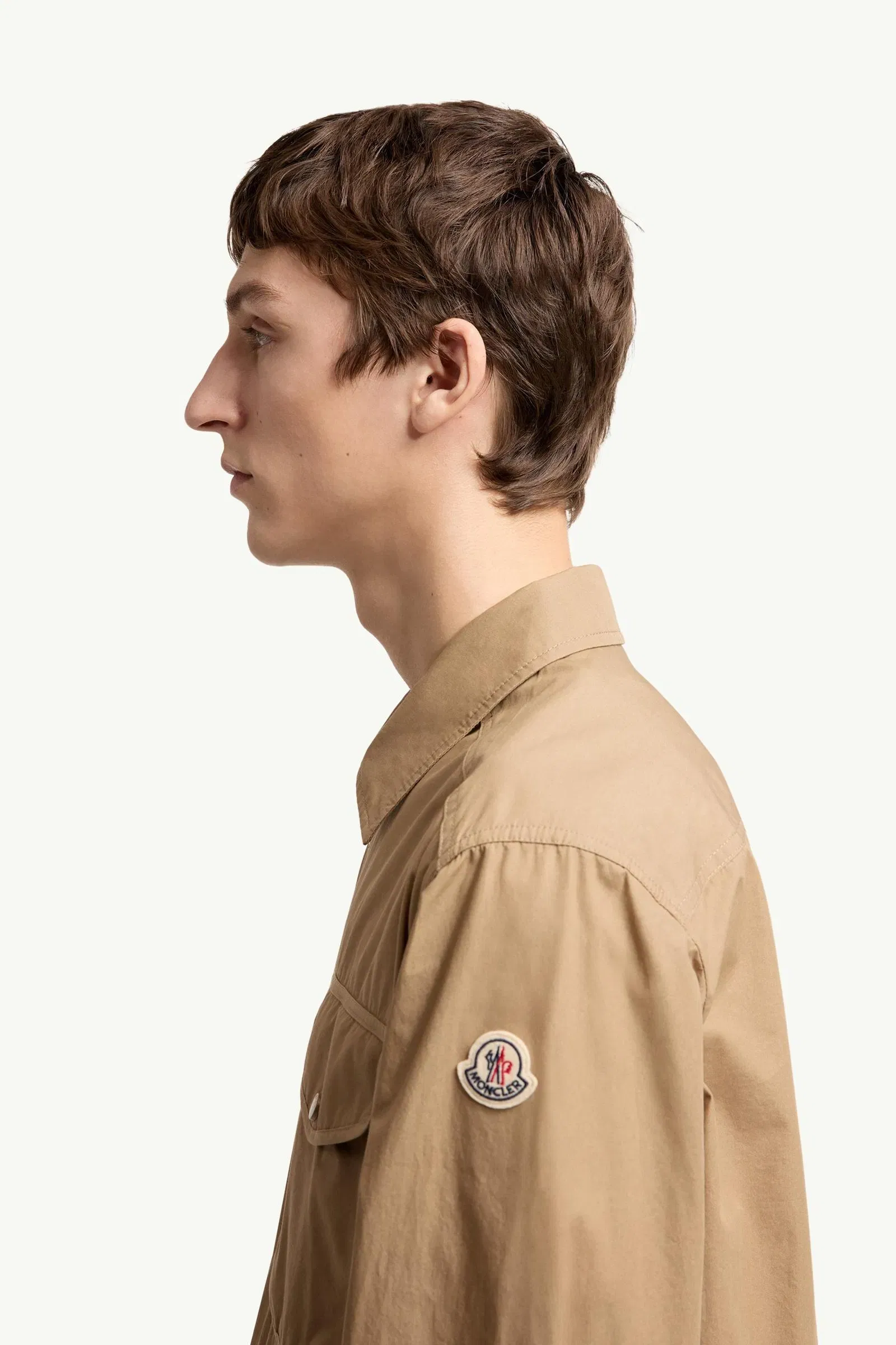 Moncler Cotton Poplin Long Sleeve Zip-Up Shirt Jacket Beige Beige