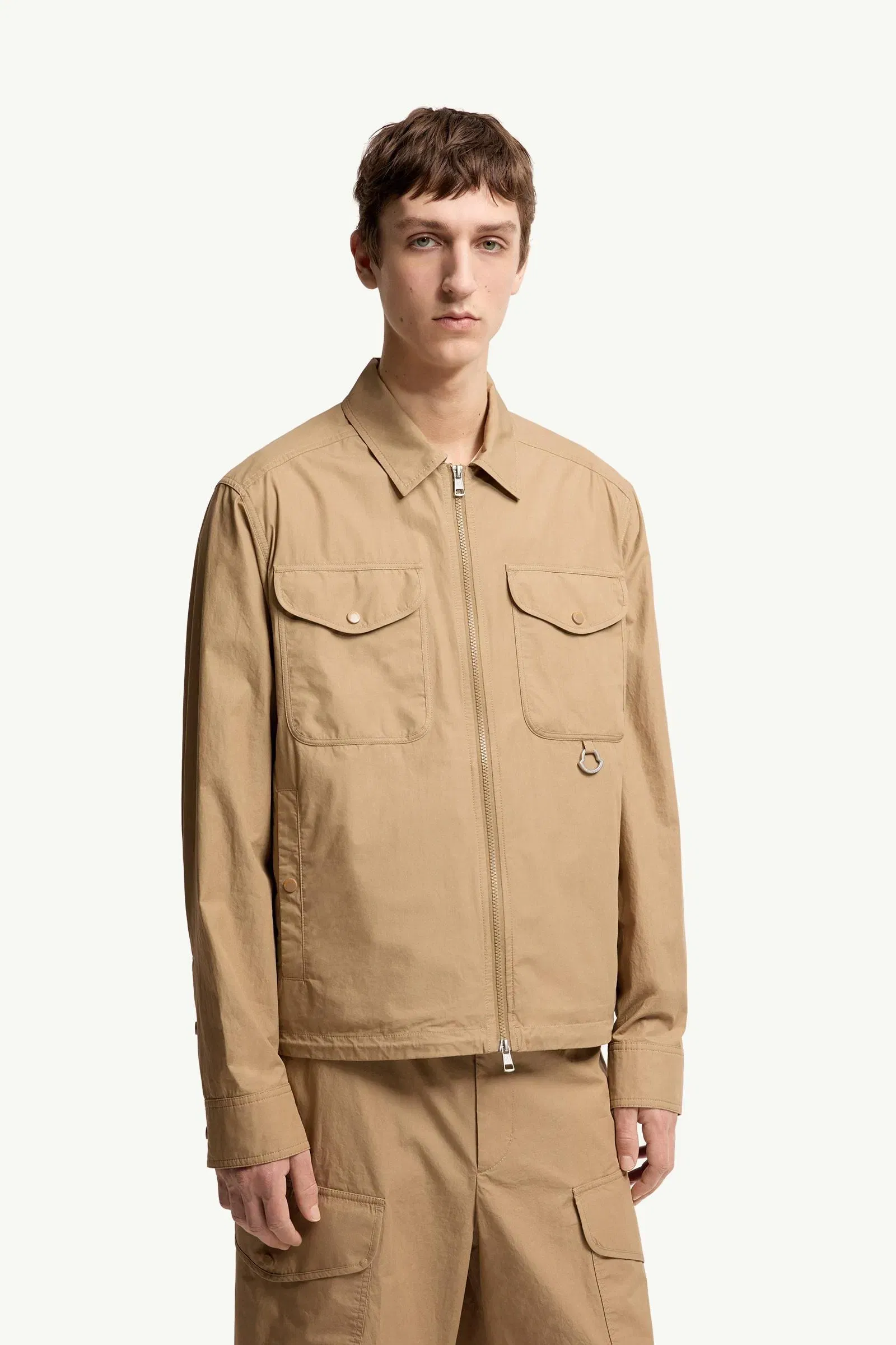 Moncler Cotton Poplin Long Sleeve Zip-Up Shirt Jacket Beige Beige