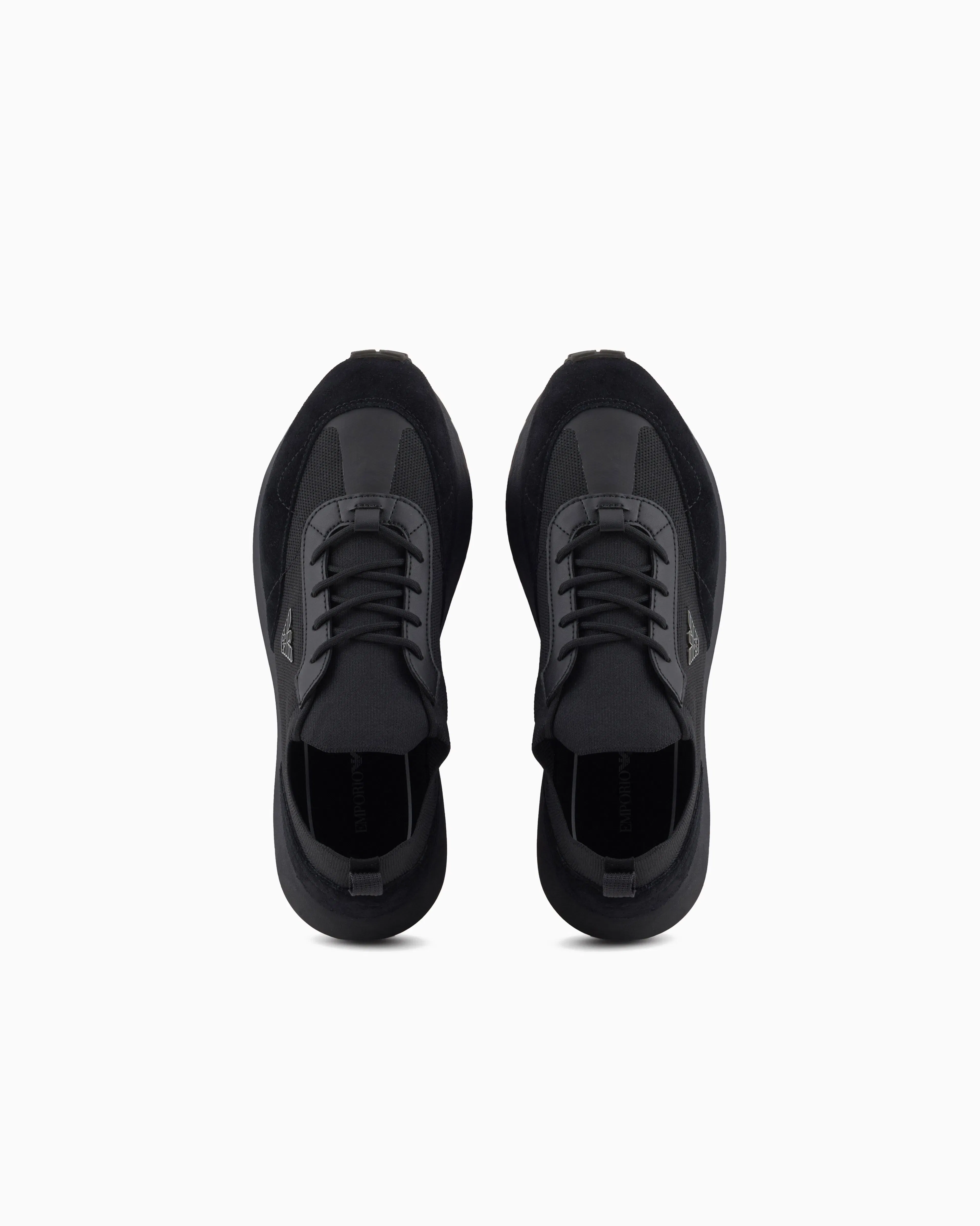 Emporio Armani Low-Top Sneakers In Suede And Mesh With A Rubber Sole Black