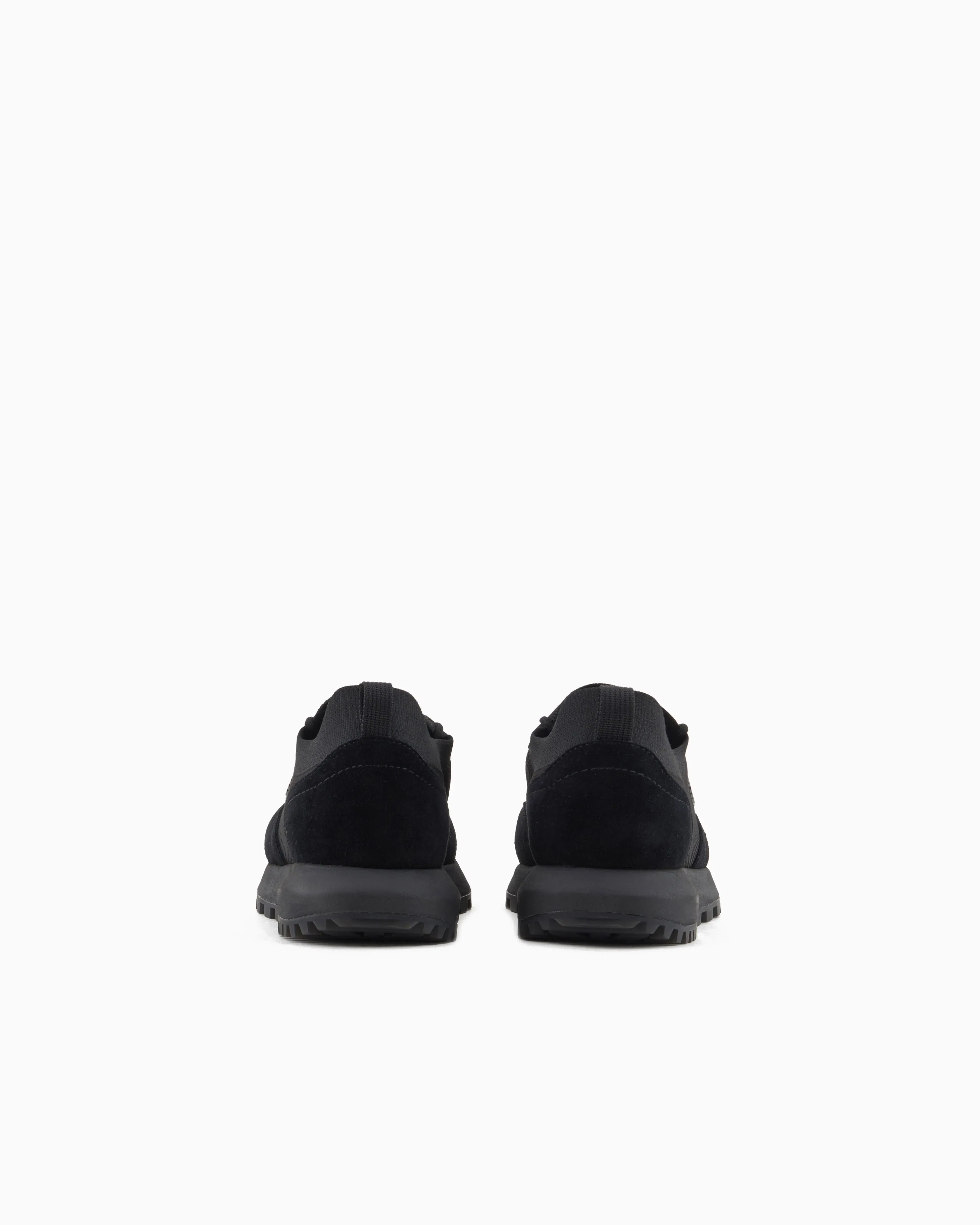 Emporio Armani Low-Top Sneakers In Suede And Mesh With A Rubber Sole Black
