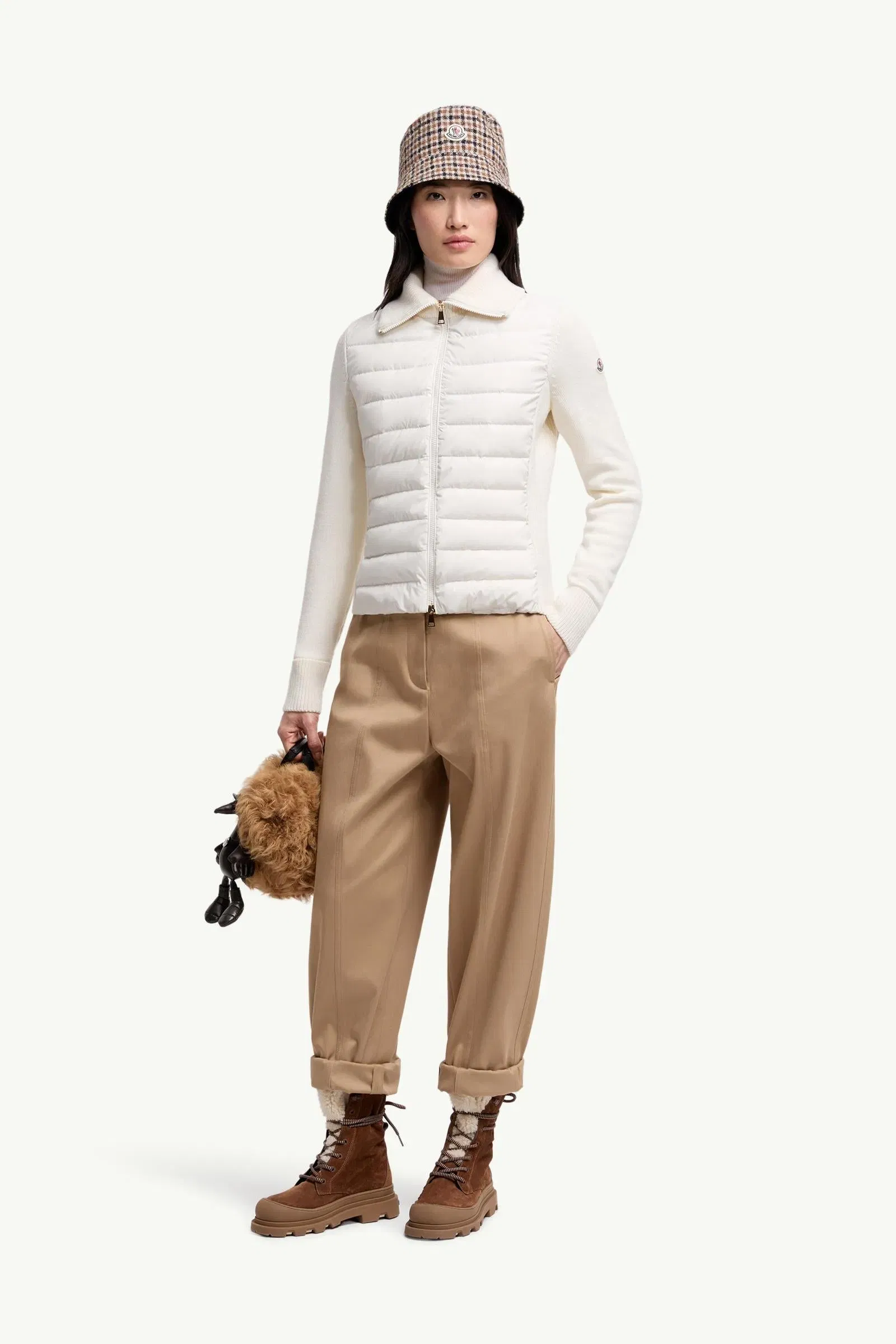 Moncler Padded Zip-Up Wool Cardigan White White