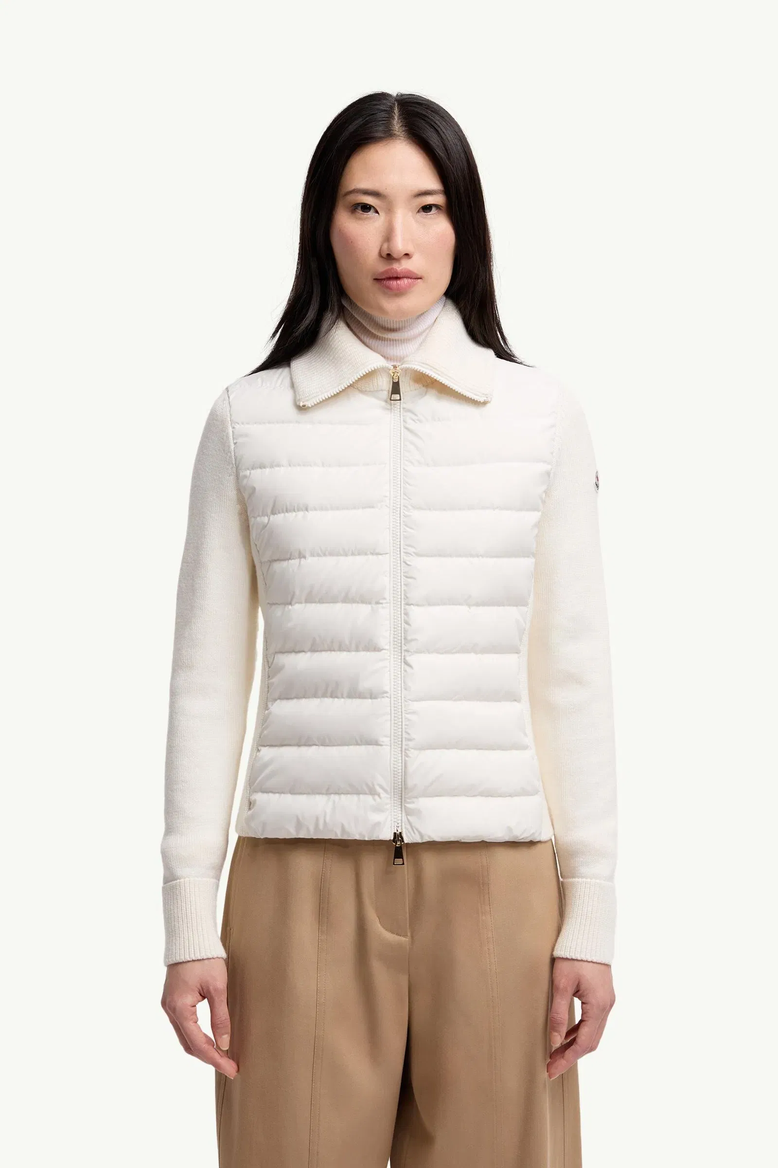 Moncler Padded Zip-Up Wool Cardigan White White