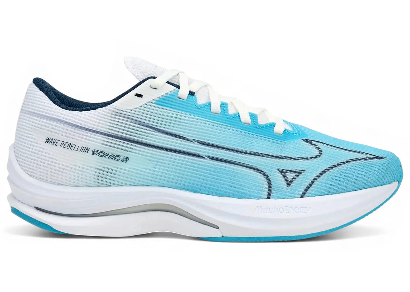 Mizuno Wave Rebellion Sonic 2 River Blue Blue Wing Teal White Womens