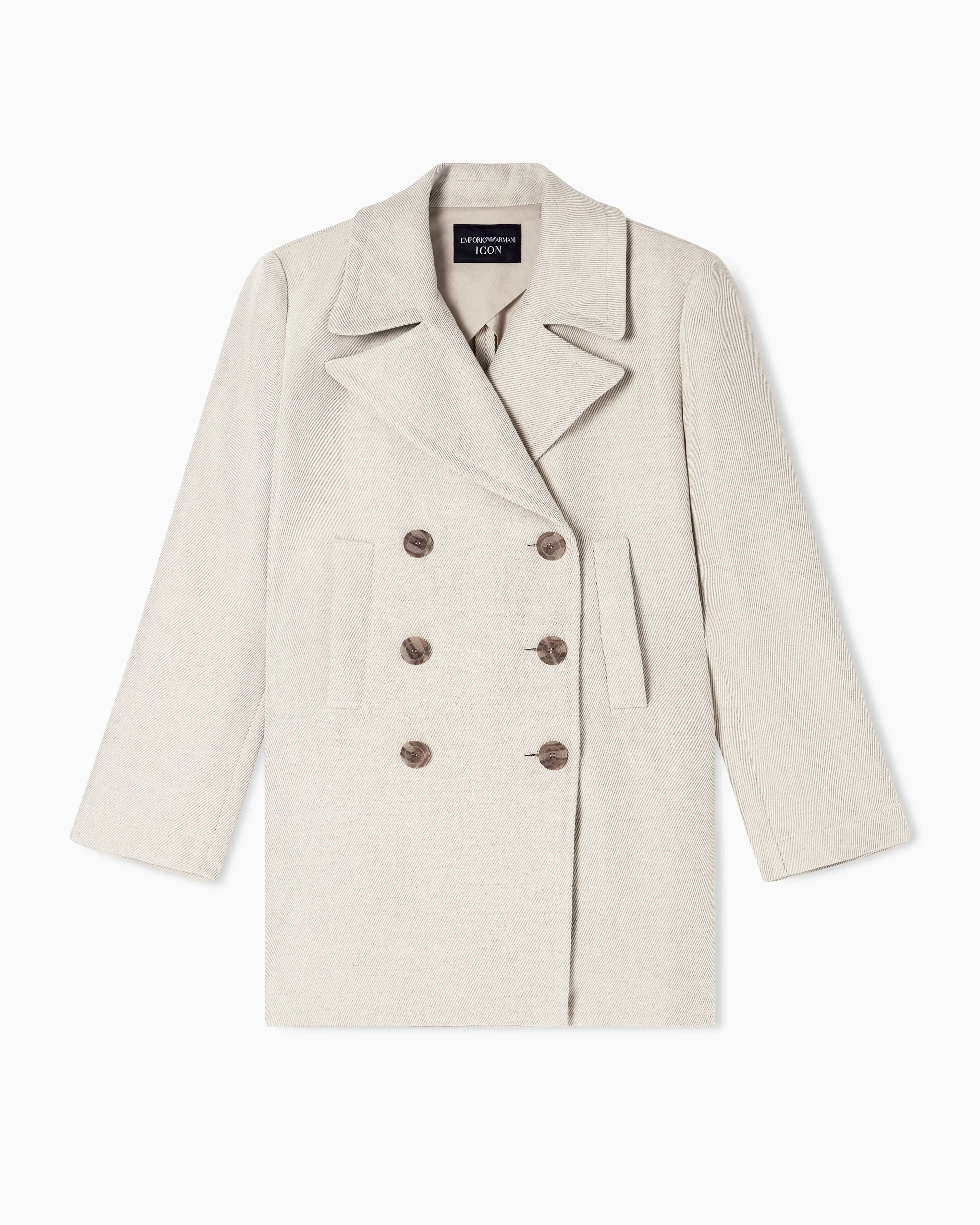 Emporio Armani Double-breasted pea coat in linen blend cavalry twill