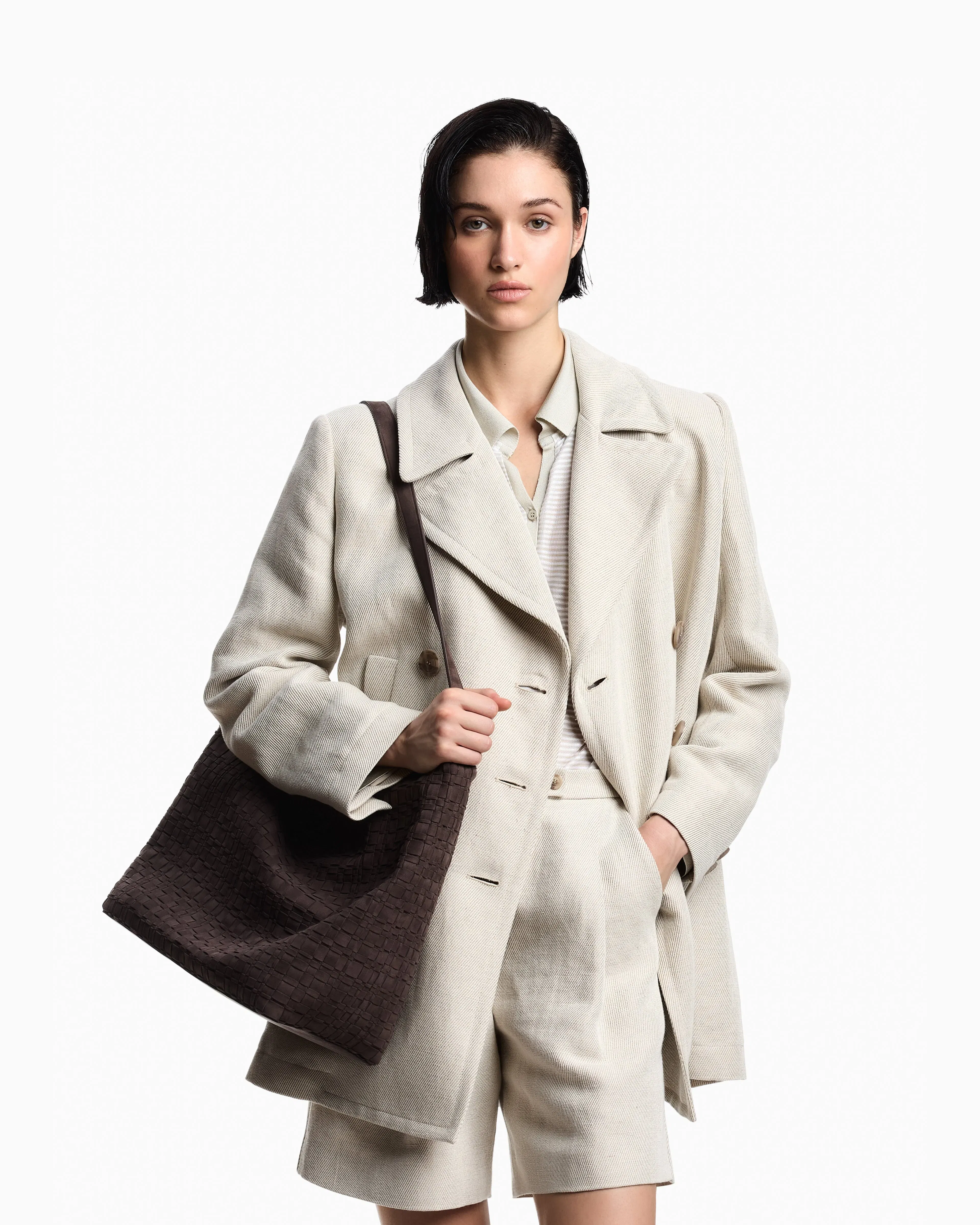 Emporio Armani Double-breasted pea coat in linen blend cavalry twill