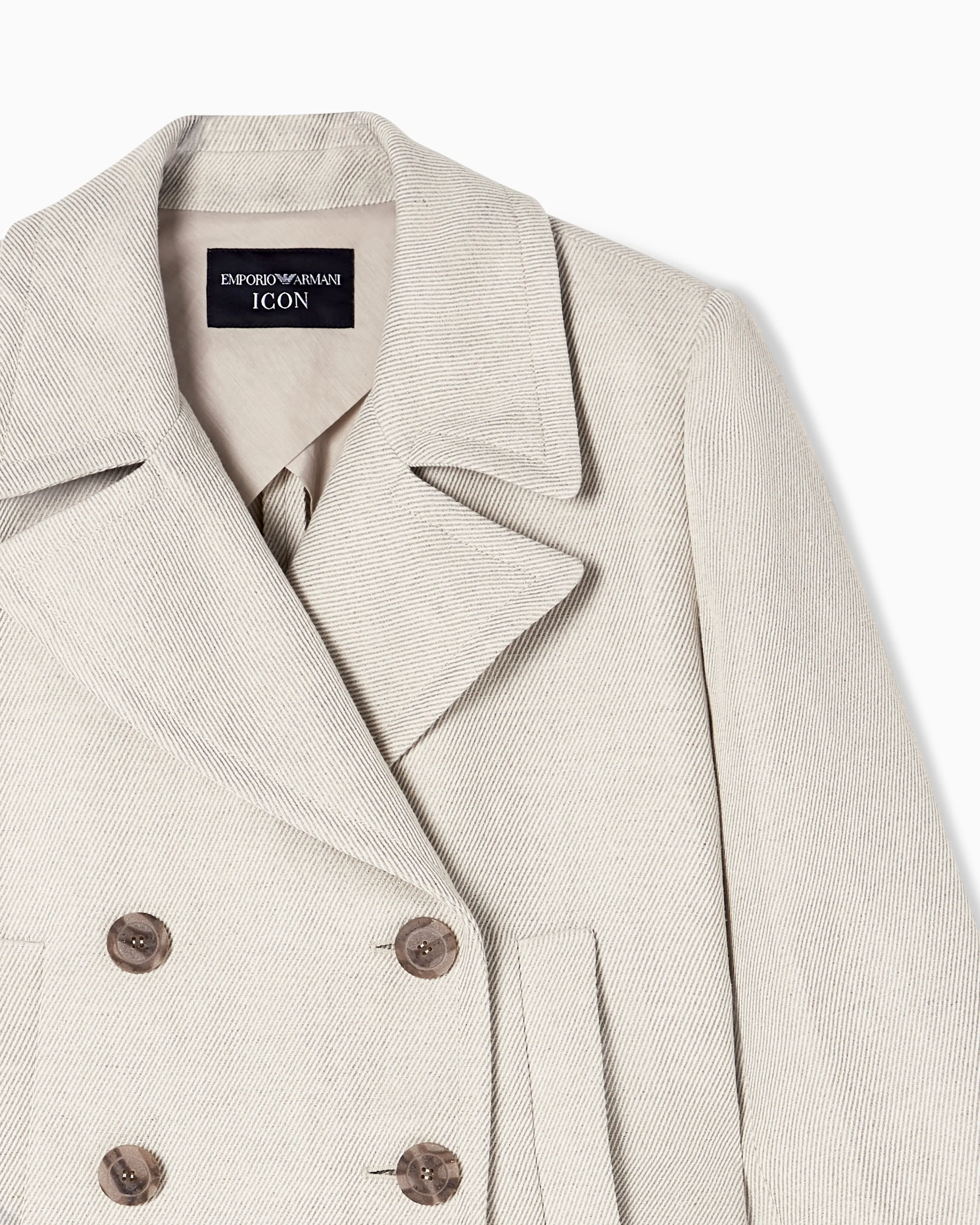 Emporio Armani Double-breasted pea coat in linen blend cavalry twill