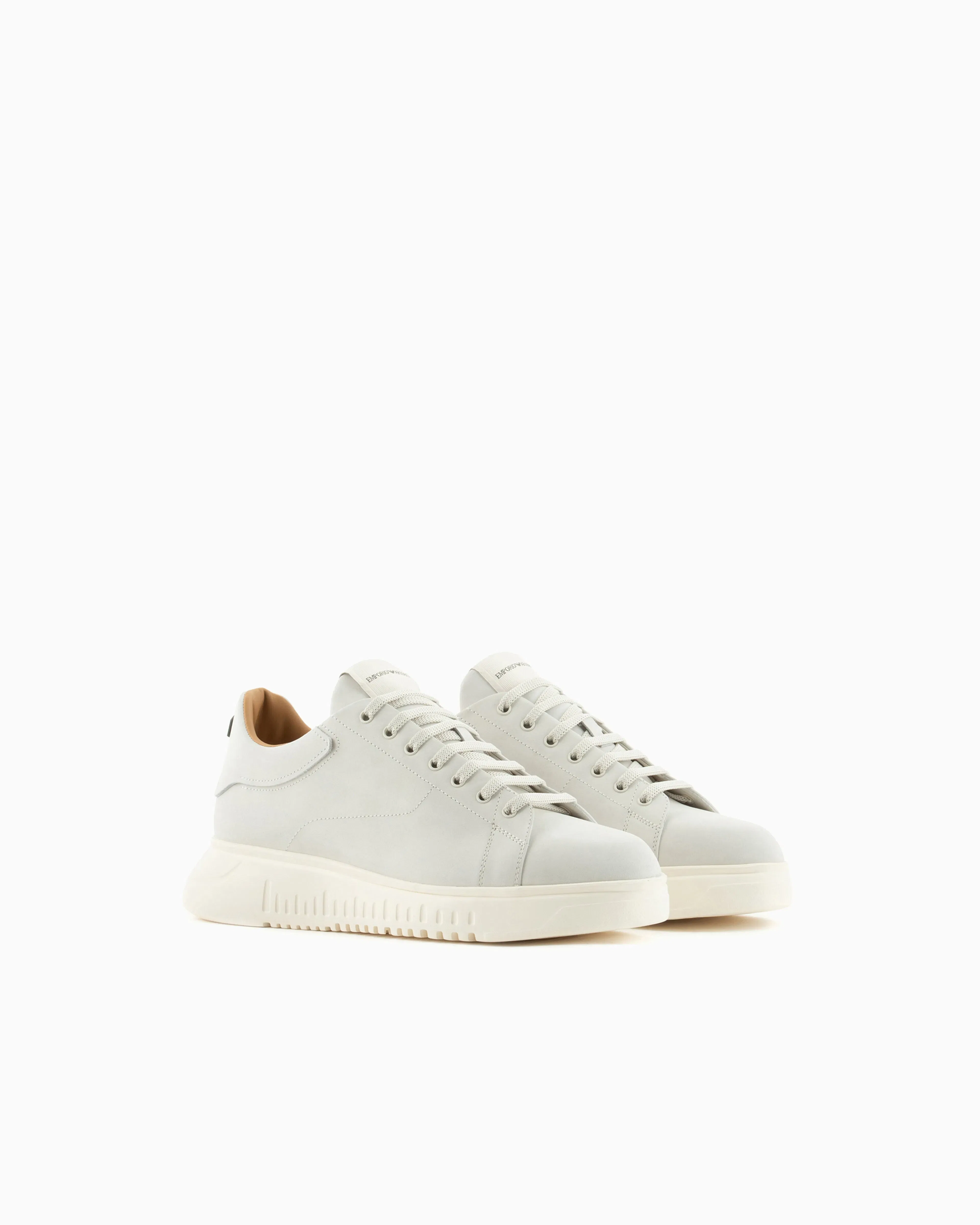 Emporio Armani Sneaker With Knurled Soles In Nubuck Leather Essential White