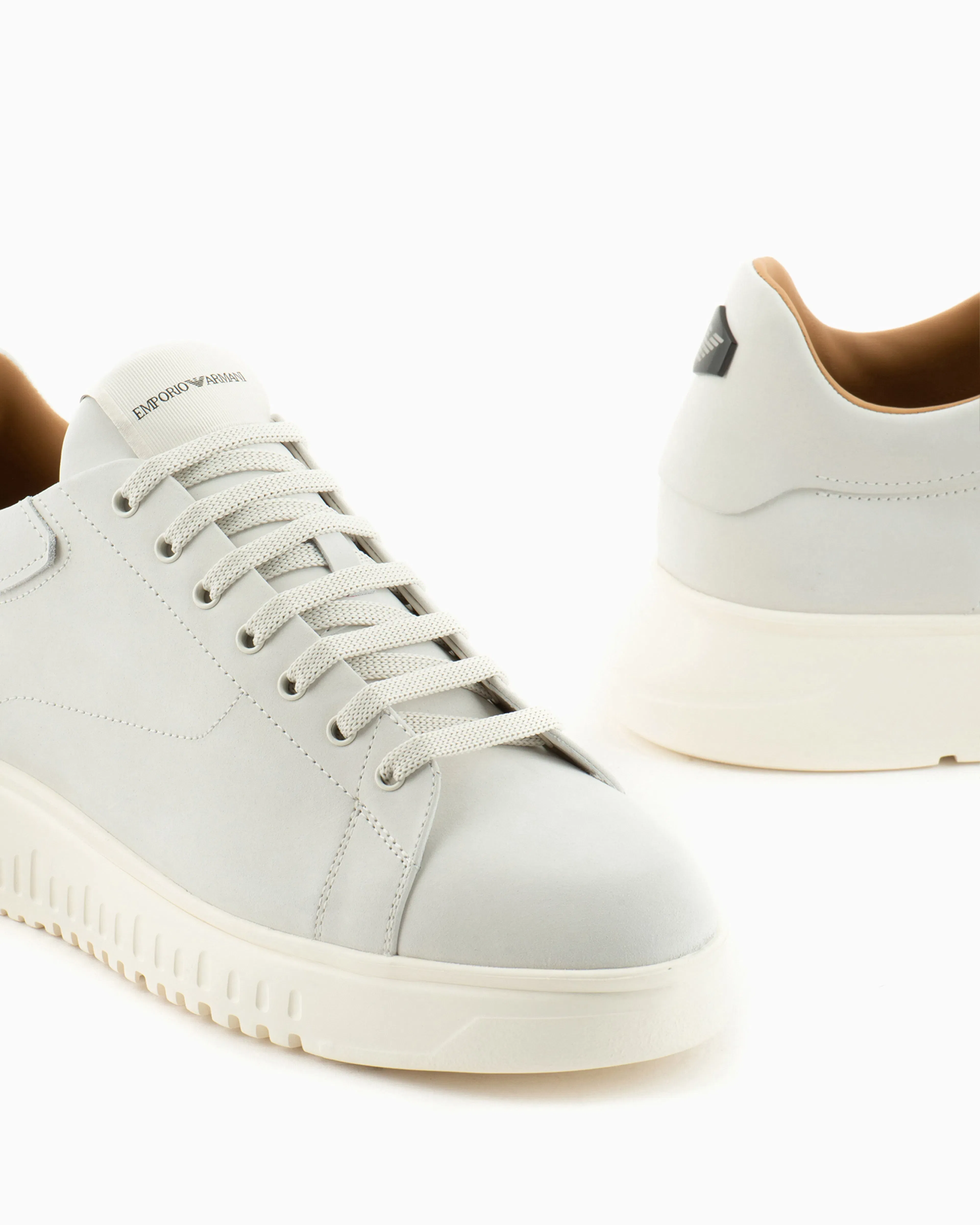 Emporio Armani Sneaker With Knurled Soles In Nubuck Leather Essential White