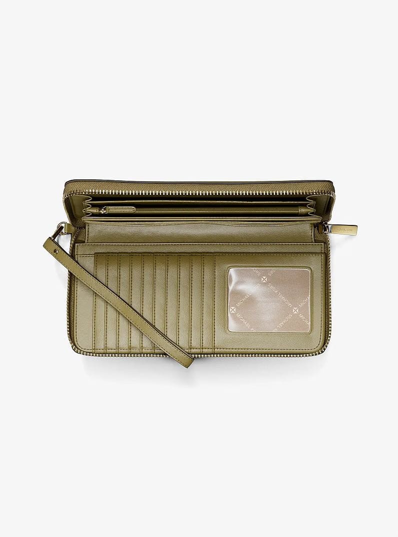 Michael Kors Jet Set Travel Large Pebbled Leather Wristlet Oregano