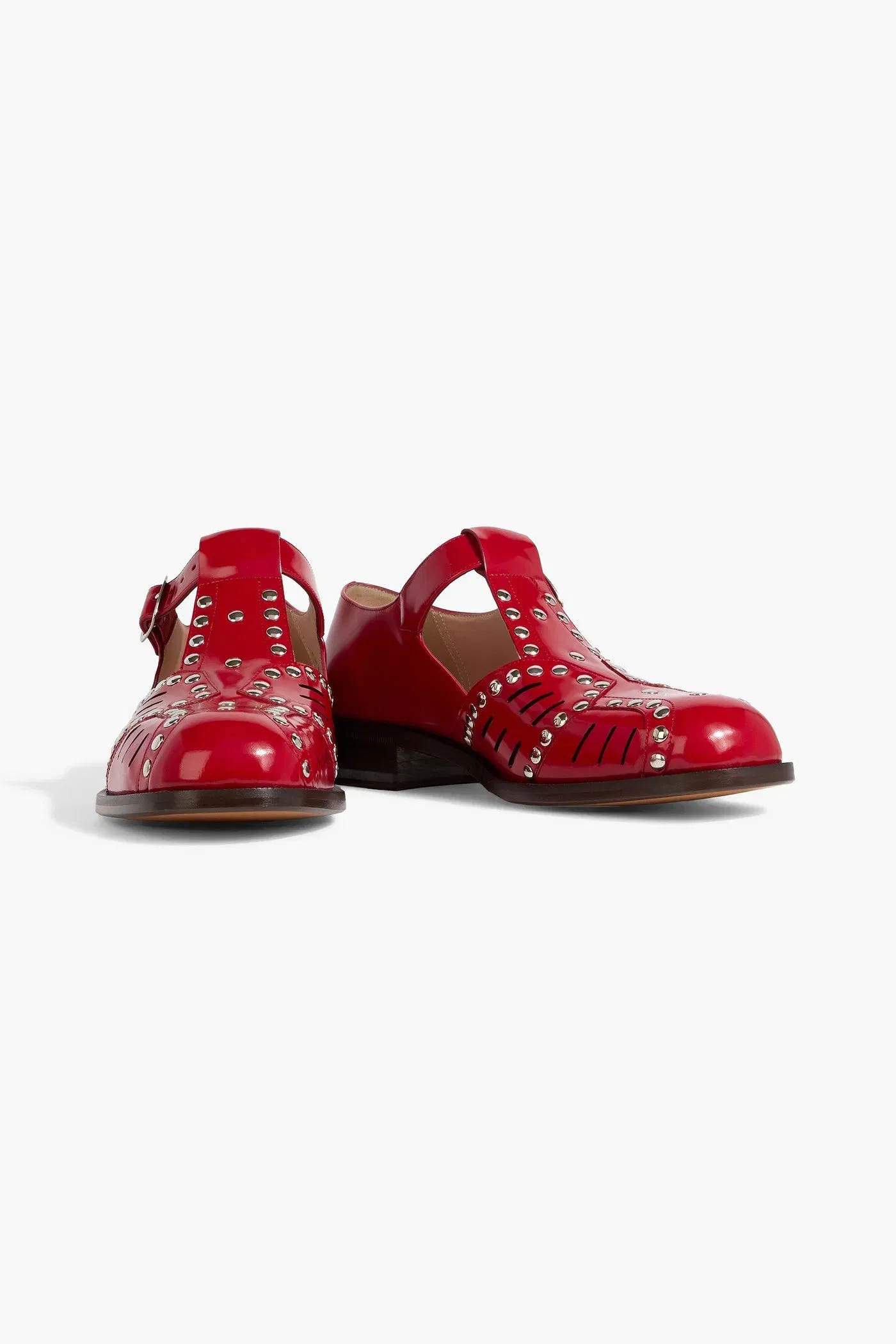 Bally Spiegel Studded Glossed-Leather Sandals Red Women's