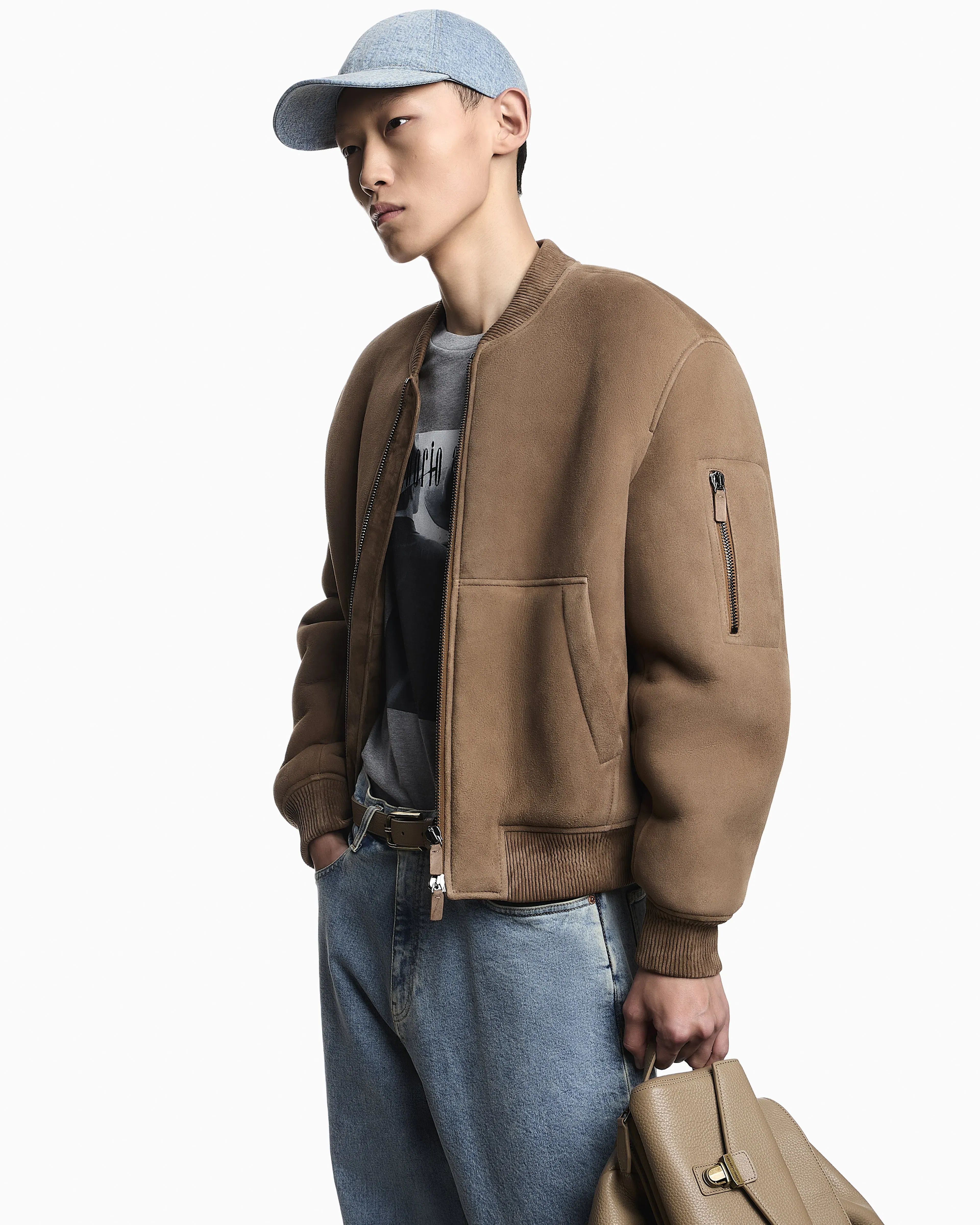 Emporio Armani Icon Merino lamb suede shearling blouson