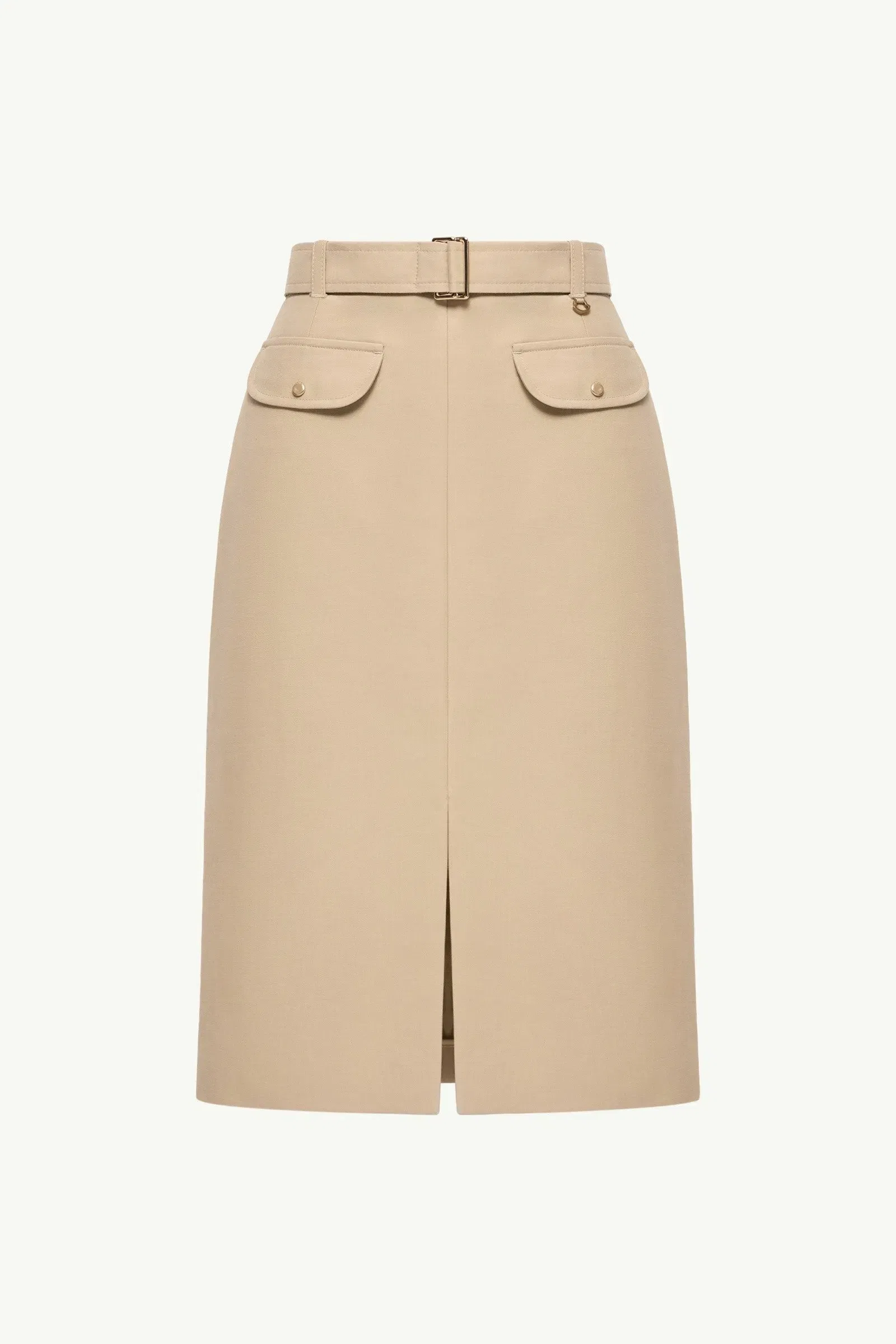 Moncler Belted Knee-Length Cotton Skirt Beige Beige