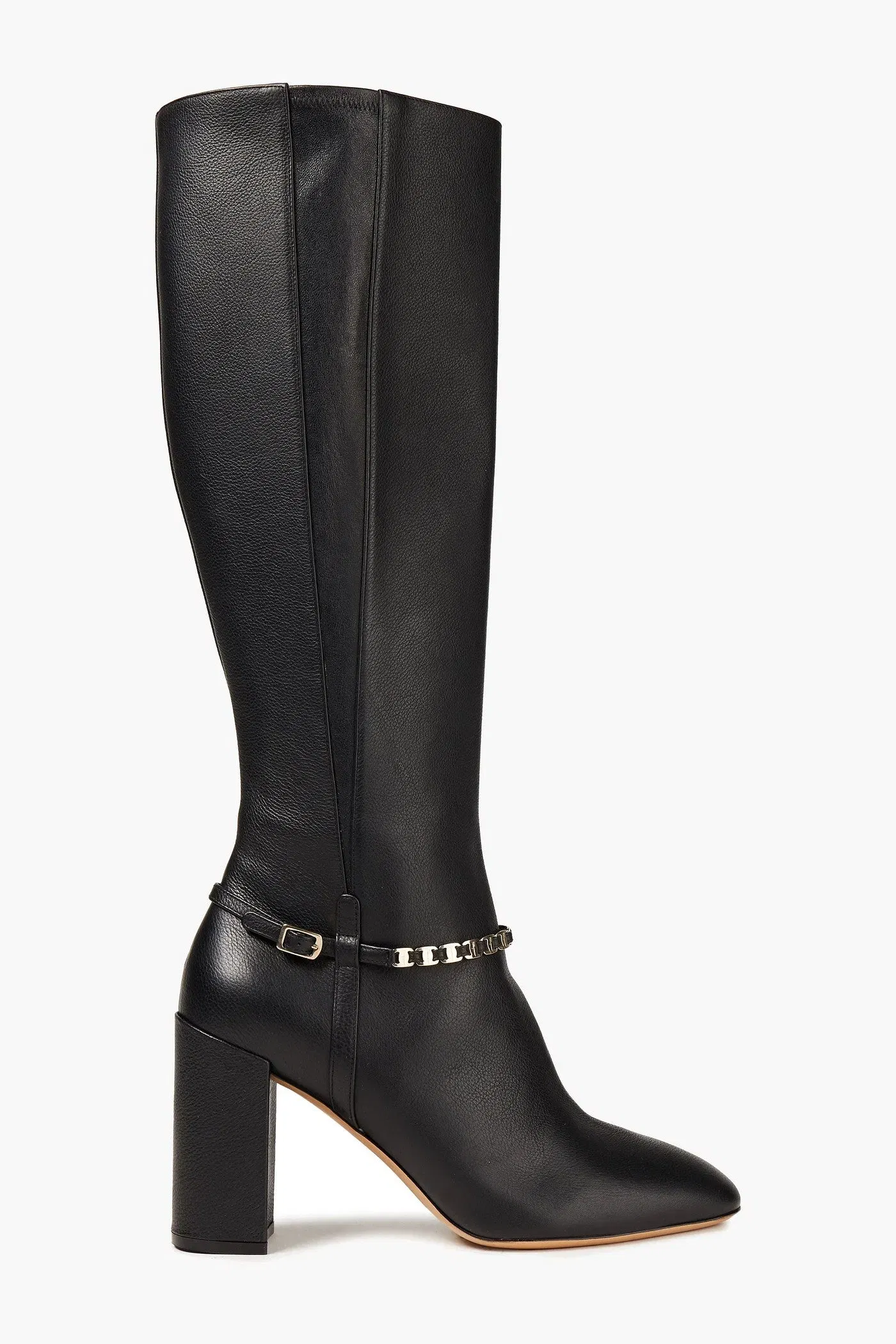 Ferragamo Triba 85 Chain-Trimmed Leather Knee Boots Black Women's