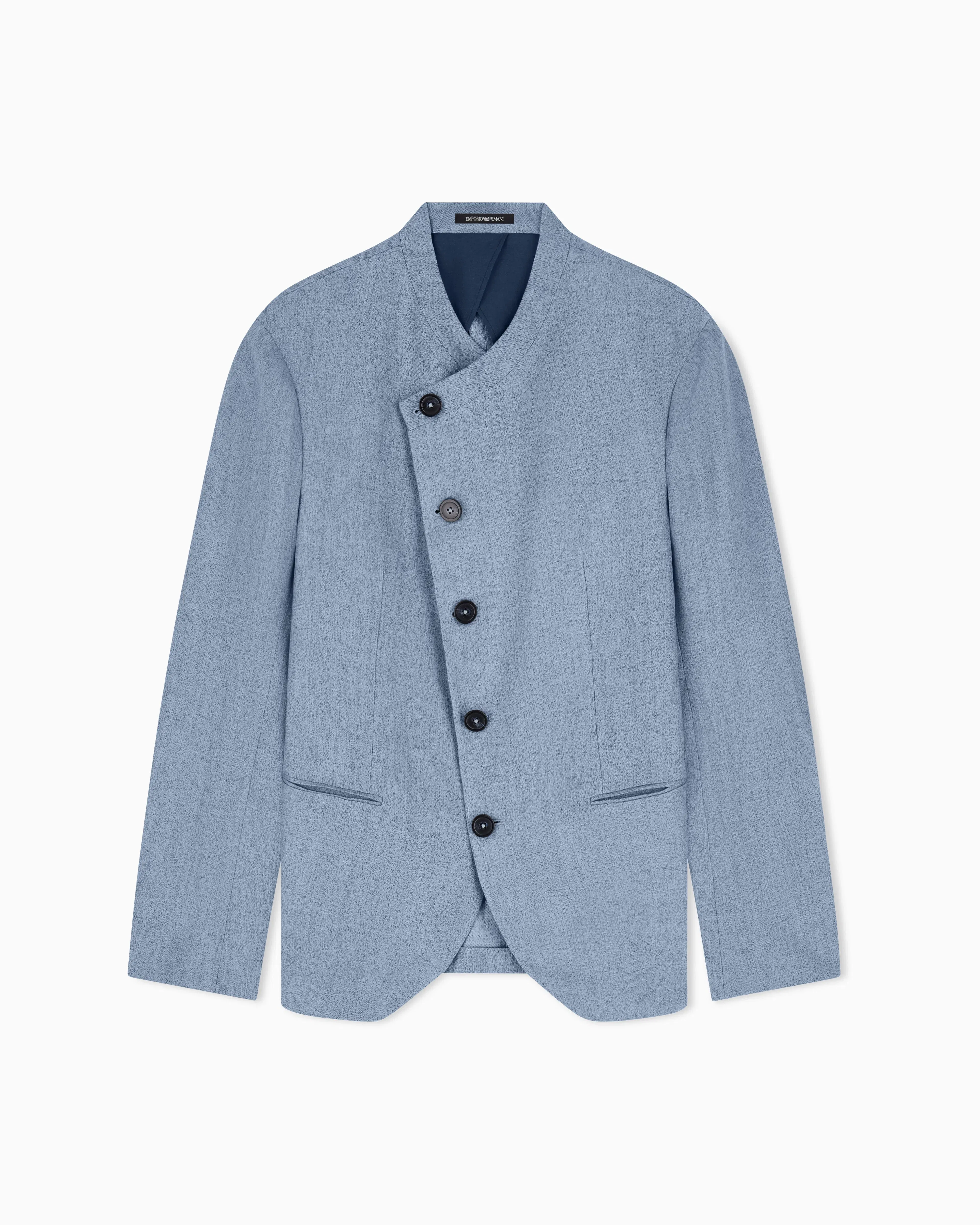 Emporio Armani Icon jacket with diagonal fastening in textured mouliné linen satin