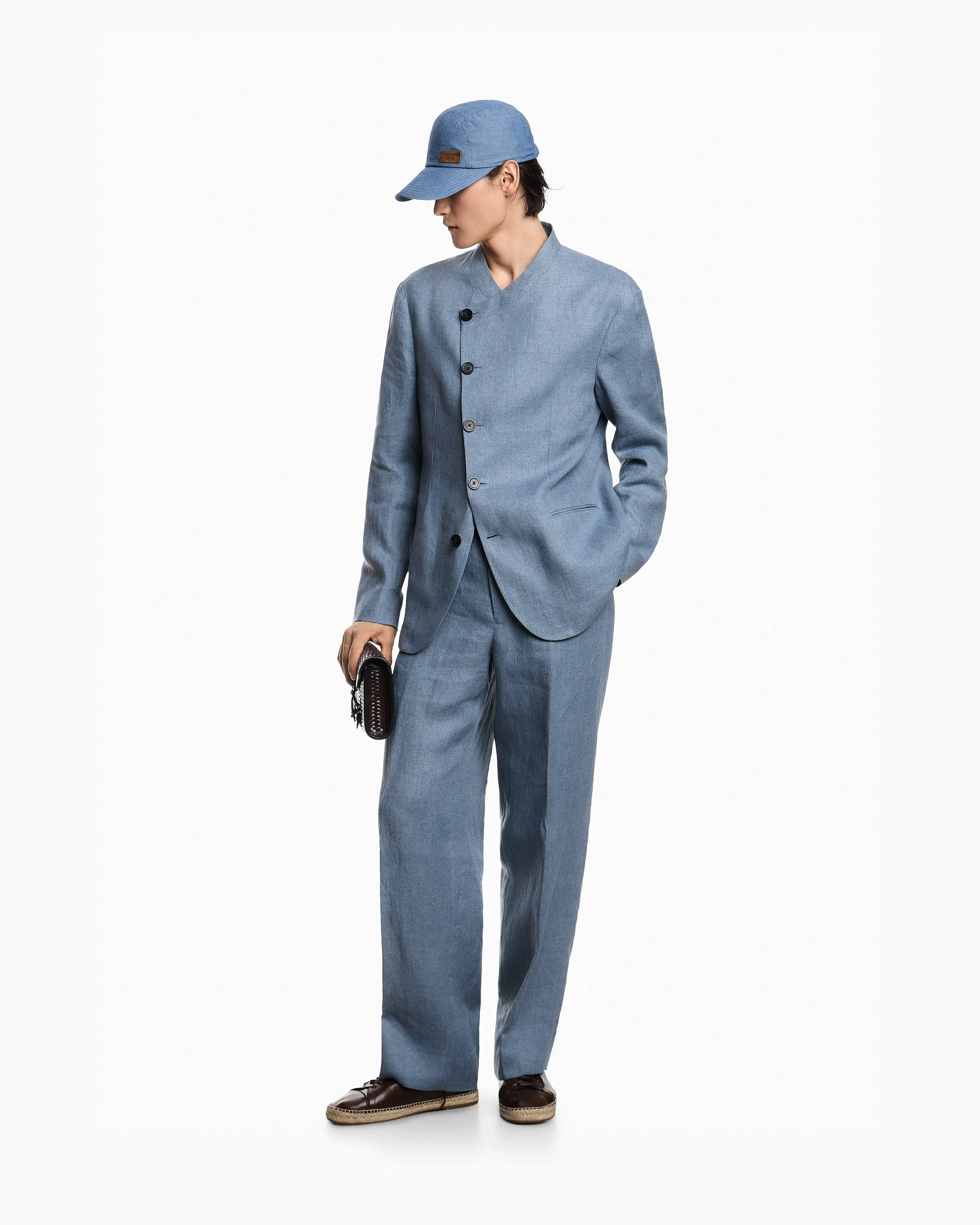 Emporio Armani Icon jacket with diagonal fastening in textured mouliné linen satin