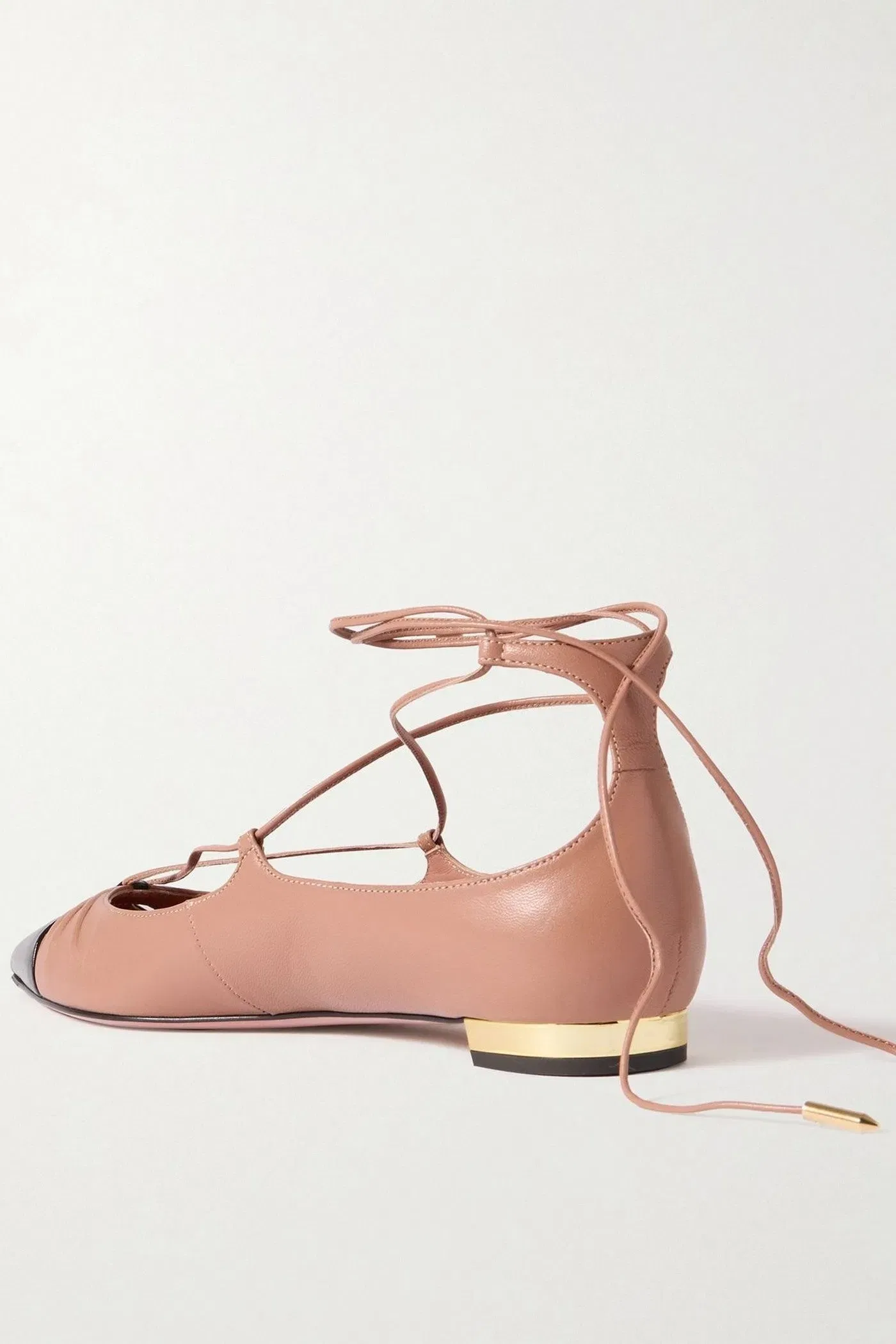 Aquazzura Gabi Lace-Up Leather Point-Toe Flats Animal Print Women's