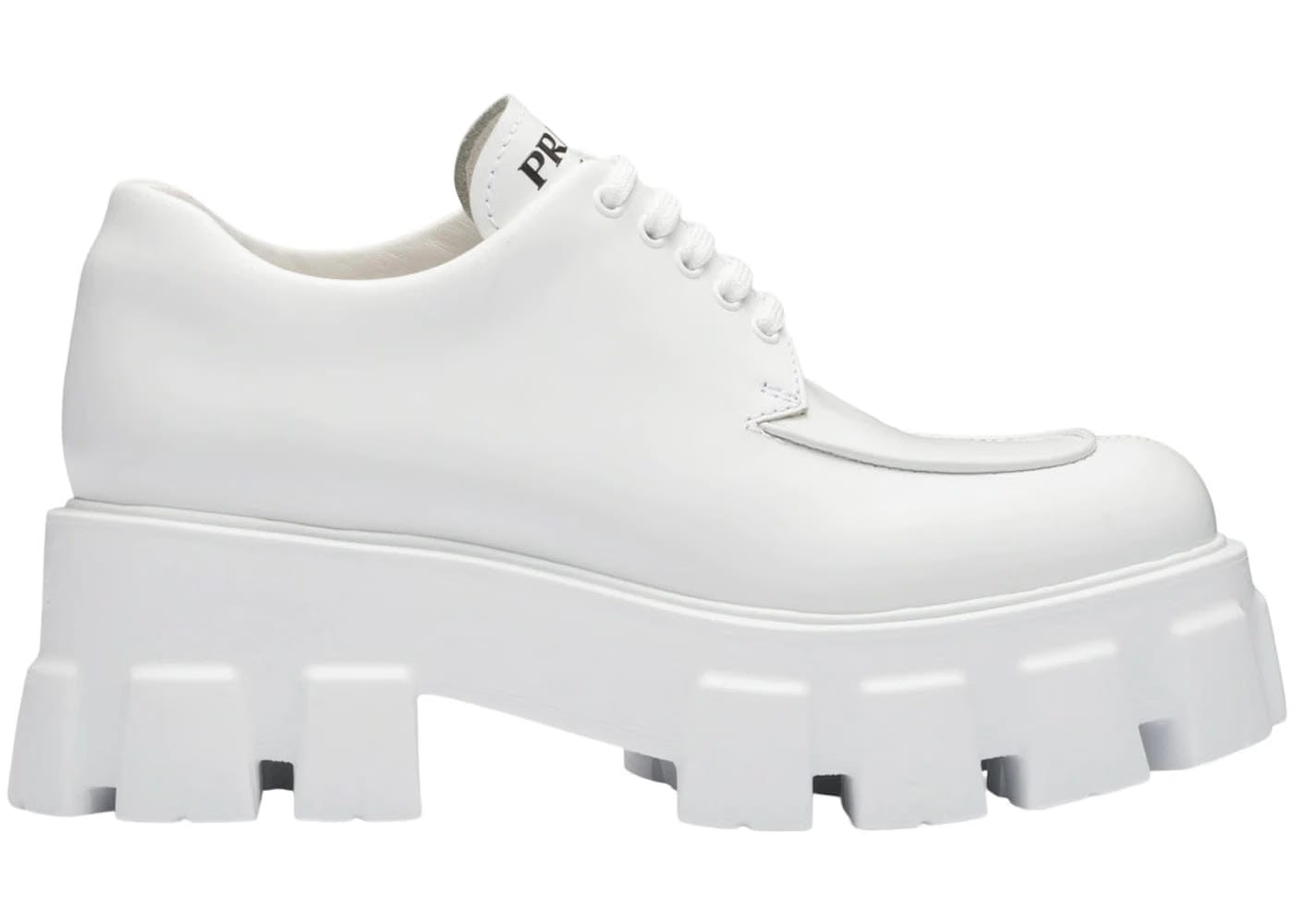 Prada Monolith 55Mm Lace Up Loafer White Brushed Leather