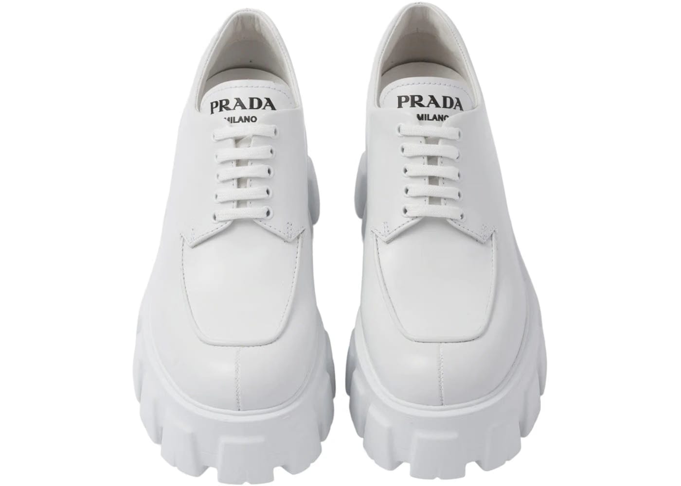 Prada Monolith 55Mm Lace Up Loafer White Brushed Leather
