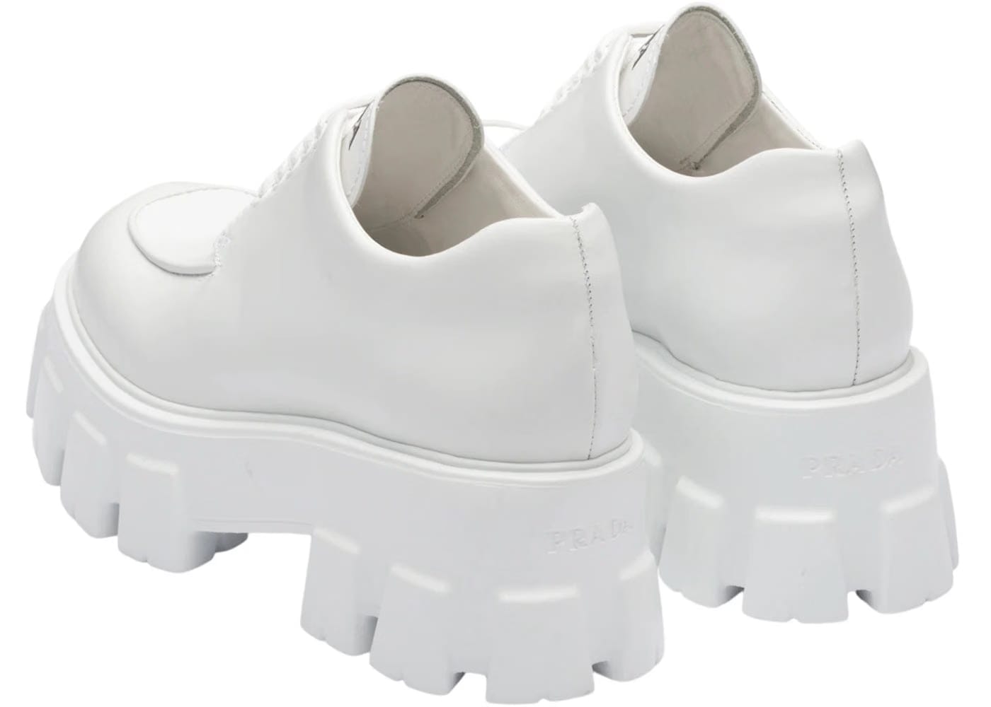 Prada Monolith 55Mm Lace Up Loafer White Brushed Leather