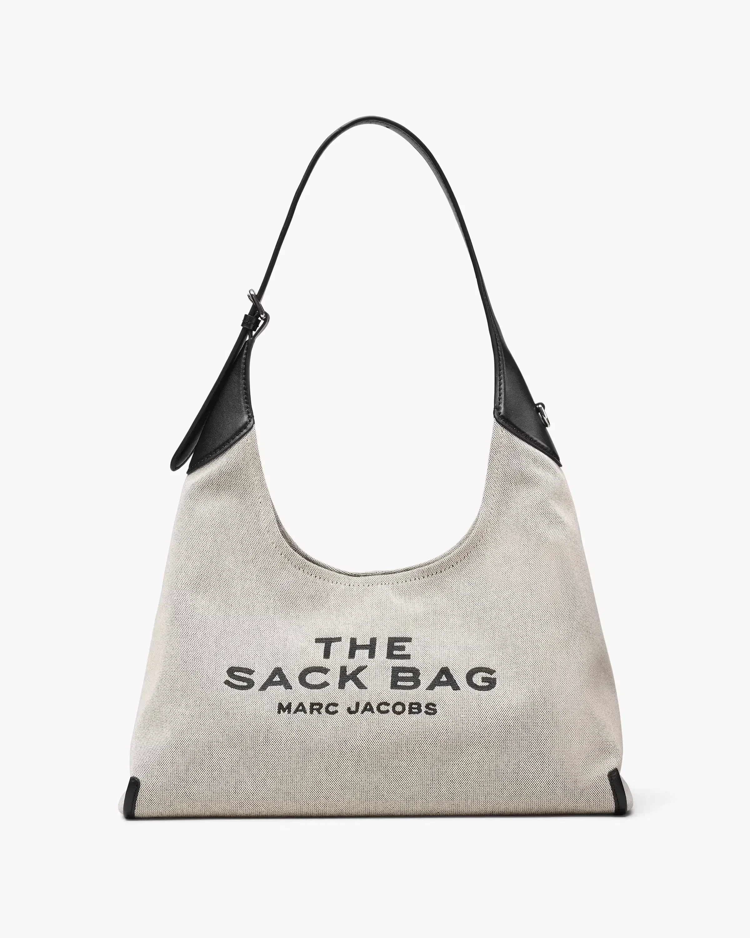 Marc Jacobs The Leather-Trim Canvas Belted Sack Bag Ivory/Black