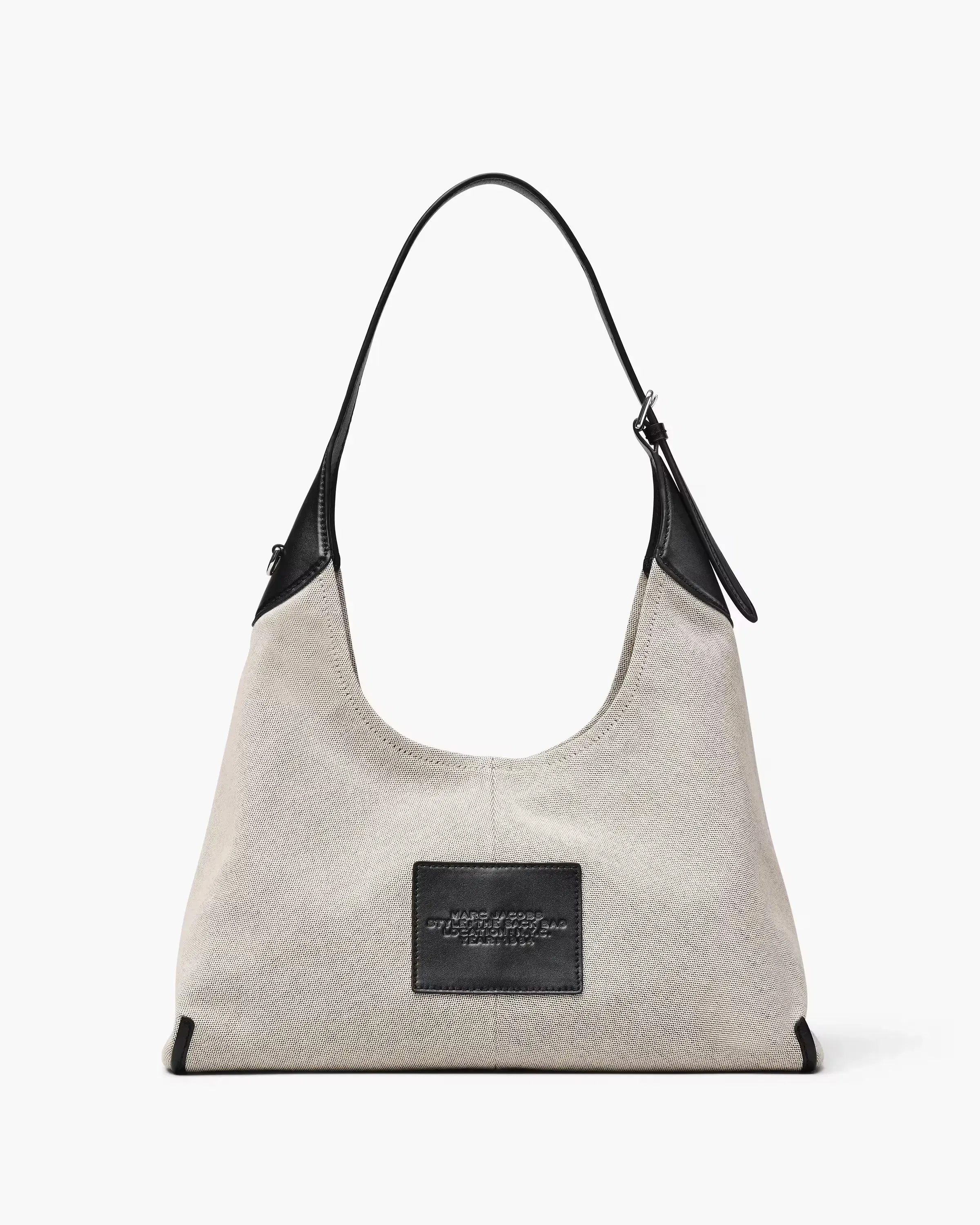 Marc Jacobs The Leather-Trim Canvas Belted Sack Bag Ivory/Black