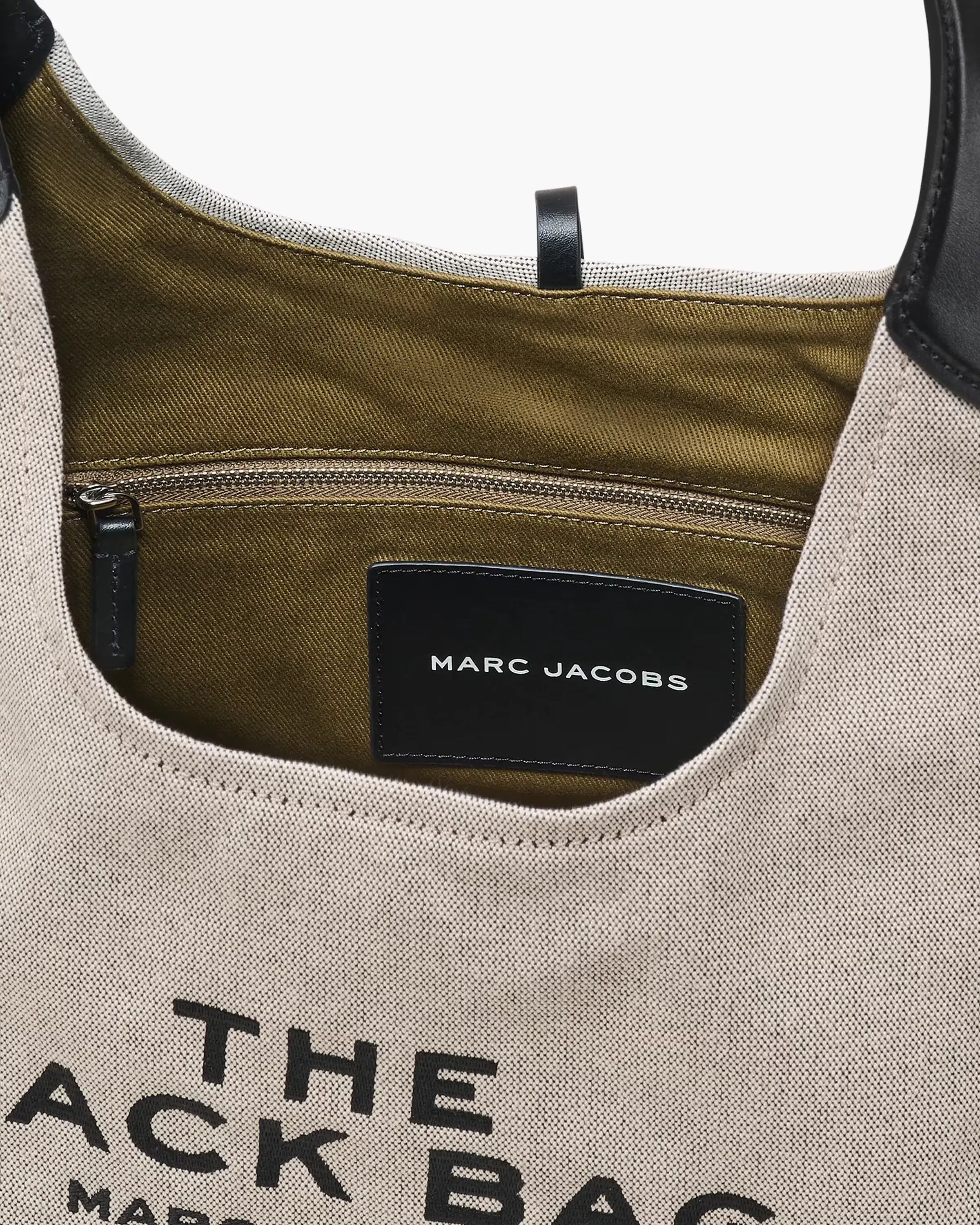 Marc Jacobs The Leather-Trim Canvas Belted Sack Bag Ivory/Black