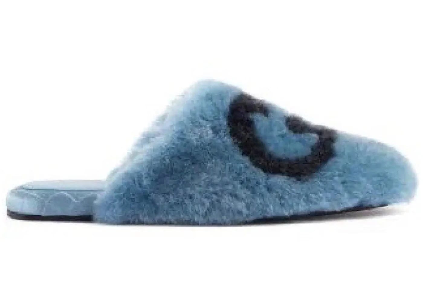 Gucci Interlocking G Faux-Fur Slippers Blue Black Womens