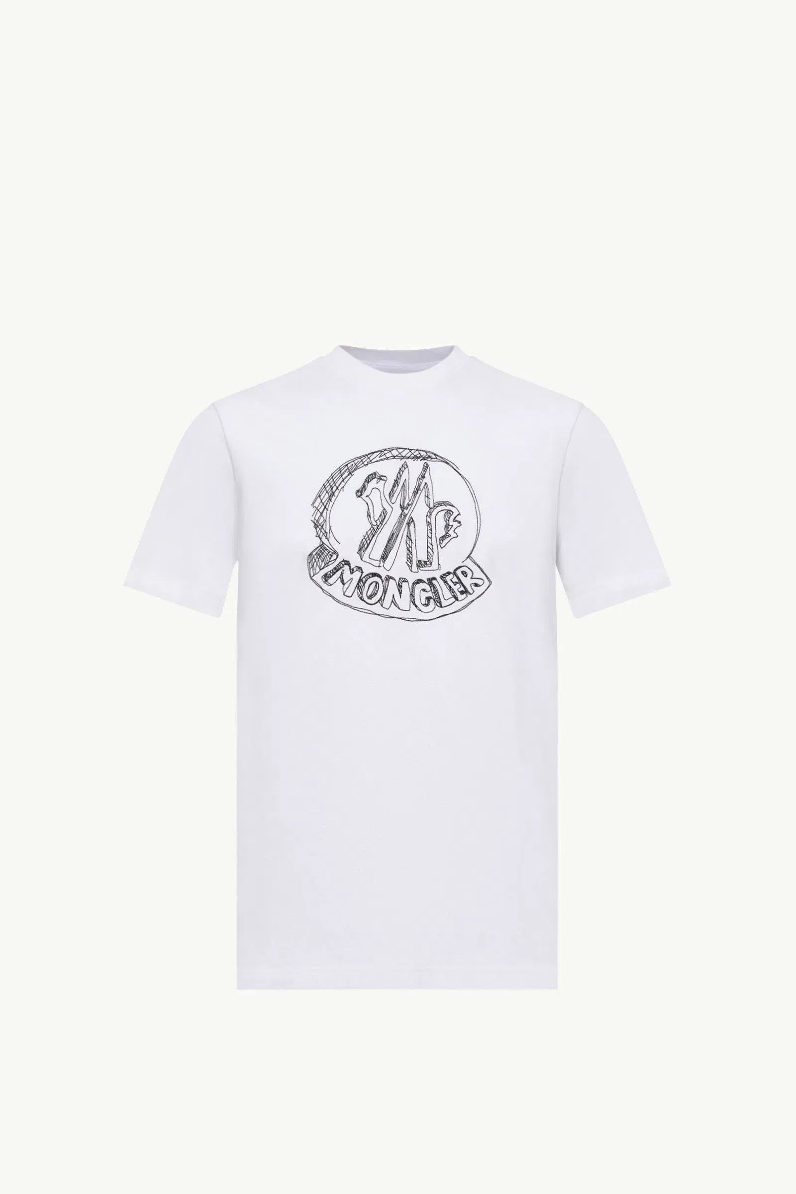 Moncler Sketch Embroidered Logo Cotton T-Shirt White White