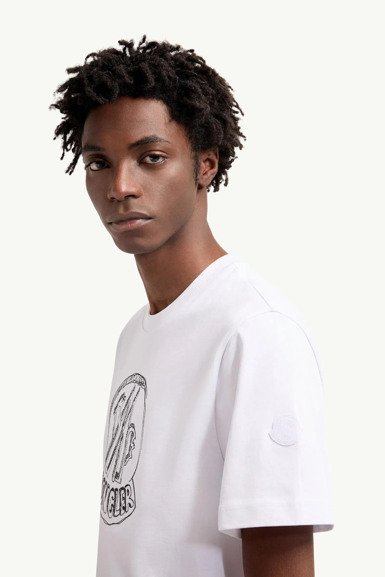 Moncler Sketch Embroidered Logo Cotton T-Shirt White White