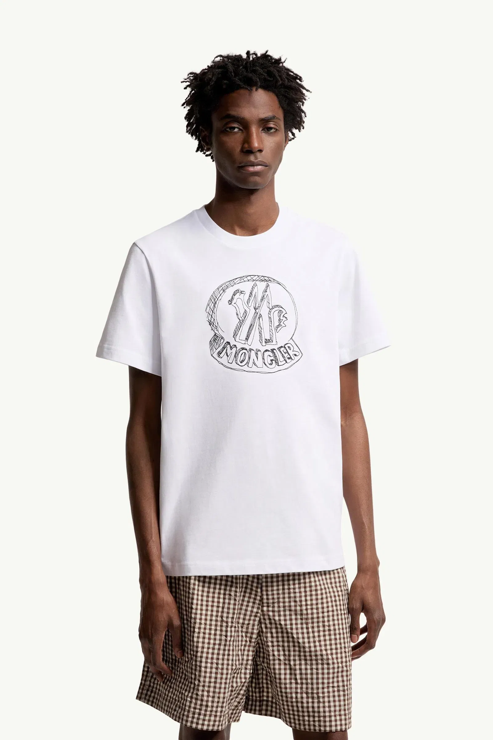 Moncler Sketch Embroidered Logo Cotton T-Shirt White White