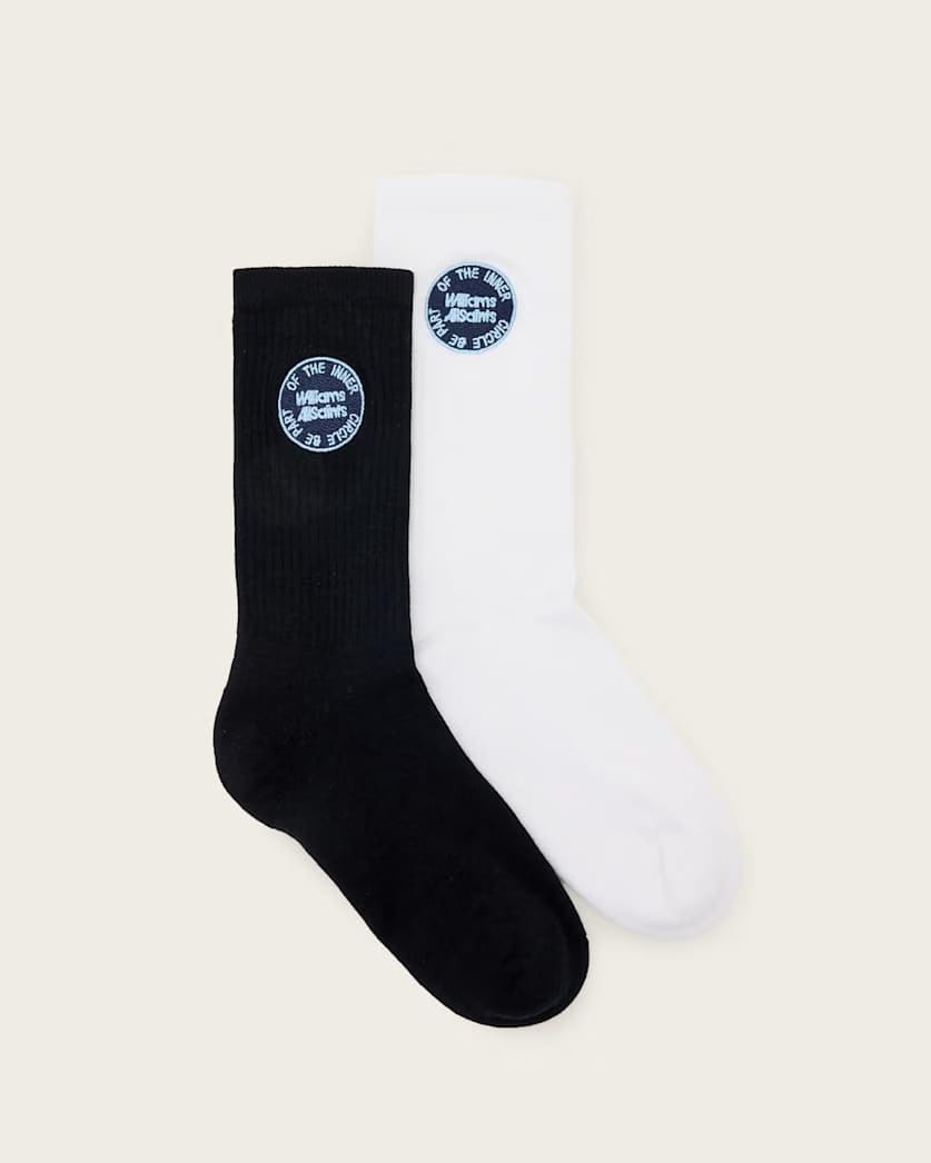 AllSaints Williams X Allsaints Embroidered Socks 2 Pack White/Black