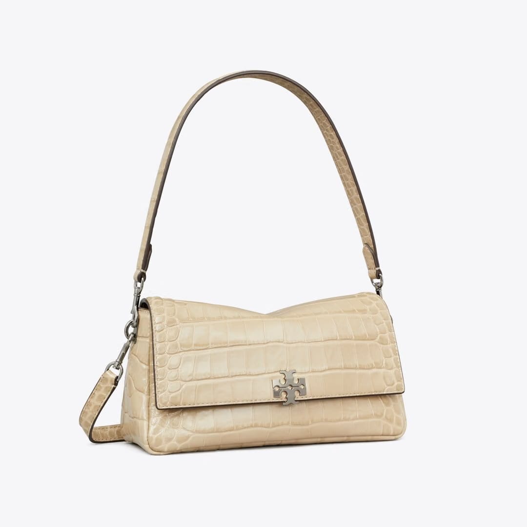 Tory Burch Small Charlie Croc-Embossed Shoulder Bag Light Hickory