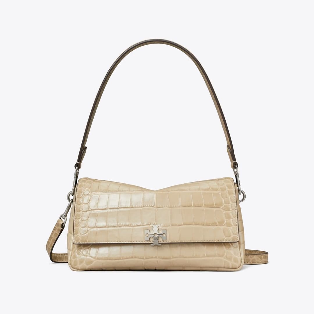 Tory Burch Small Charlie Croc-Embossed Shoulder Bag Light Hickory