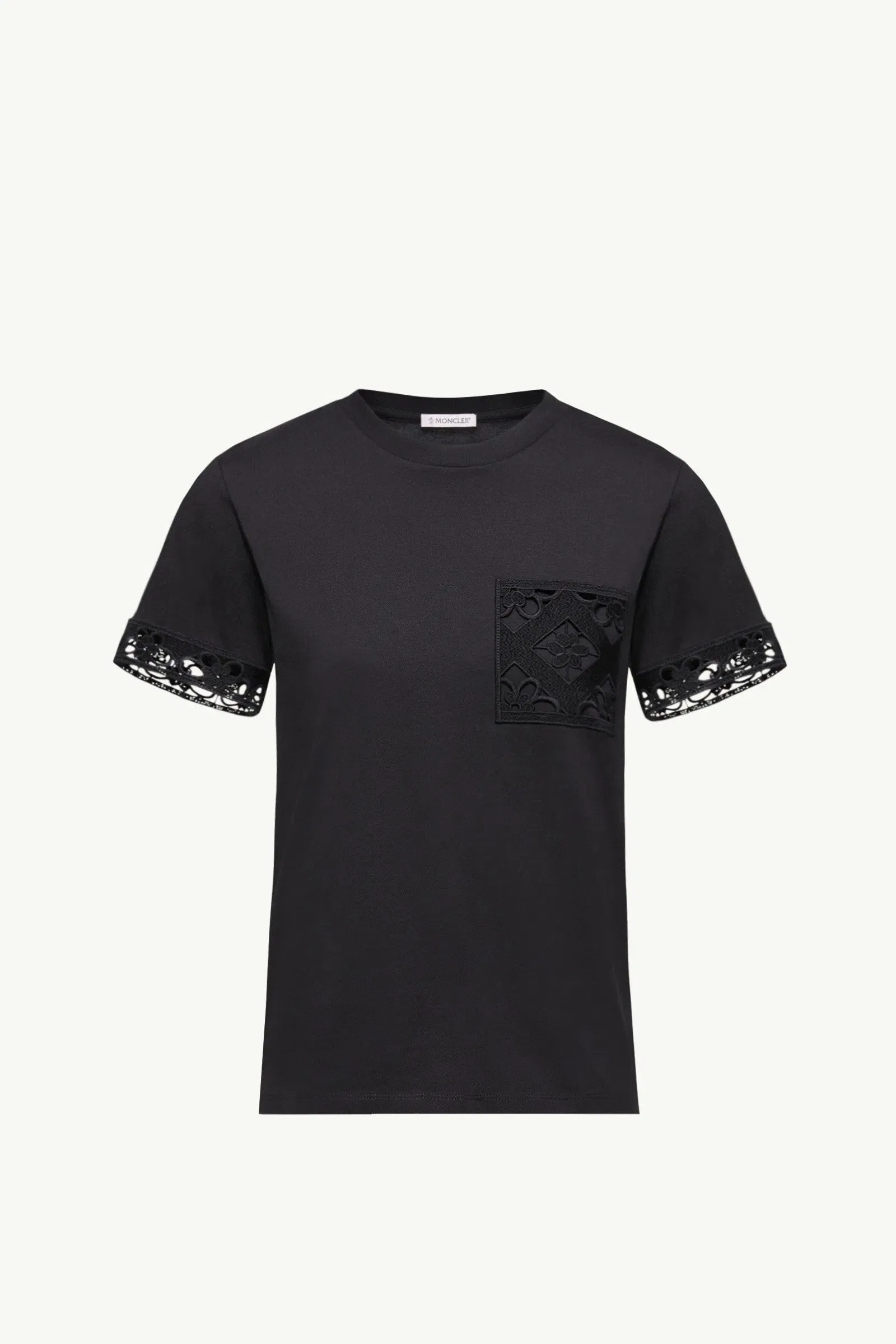 Moncler Macramé-Trimmed Cotton T-Shirt Black Black