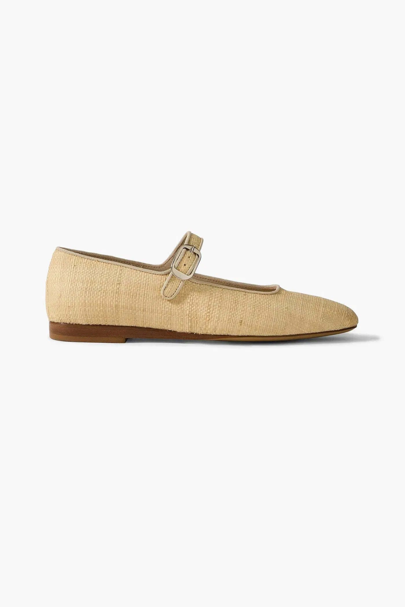 Le Monde Beryl Grosgrain-Trimmed Raffia Mary Jane Ballet Flats Sand Women's