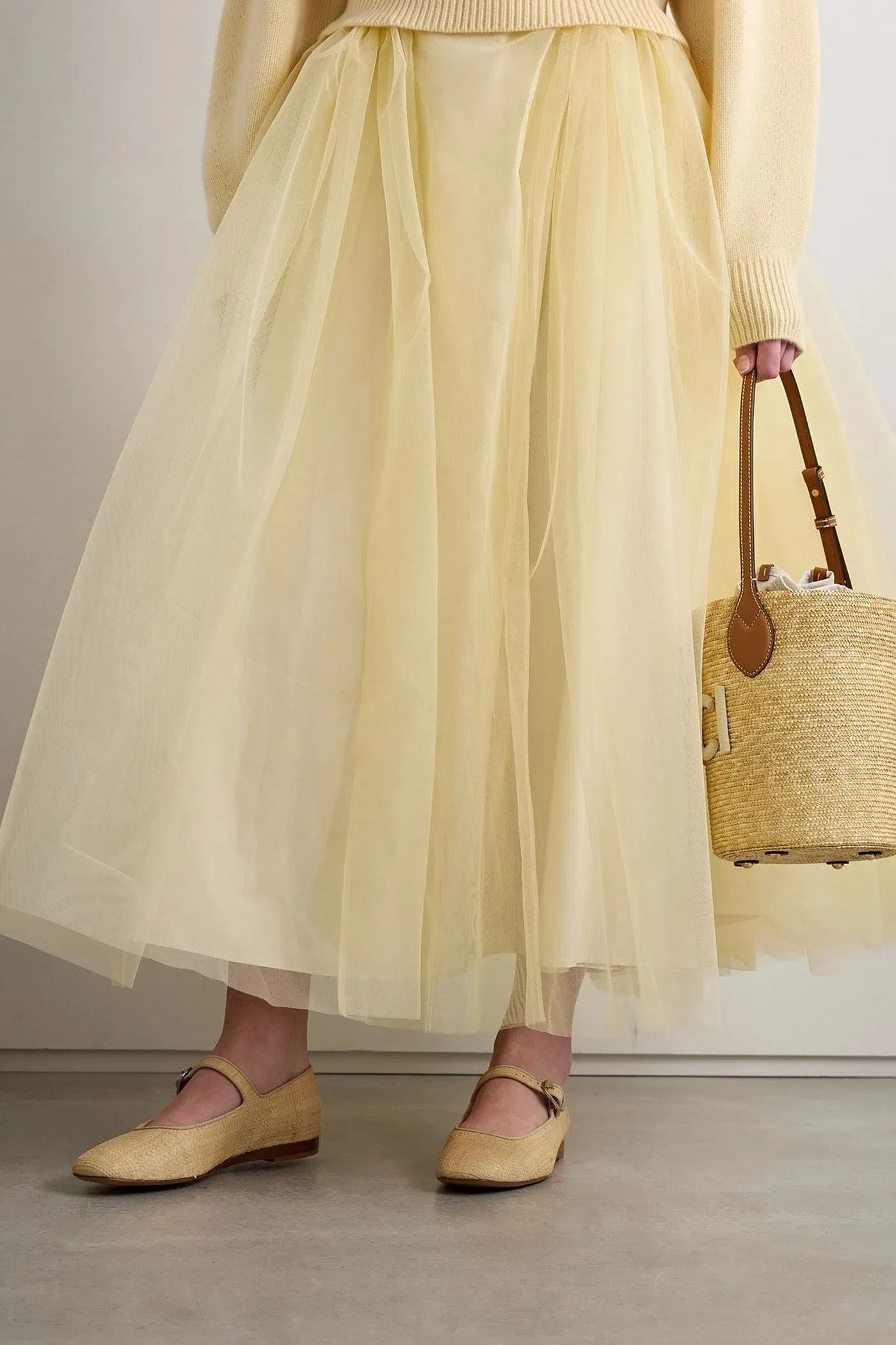 Le Monde Beryl Grosgrain-Trimmed Raffia Mary Jane Ballet Flats Sand Women's