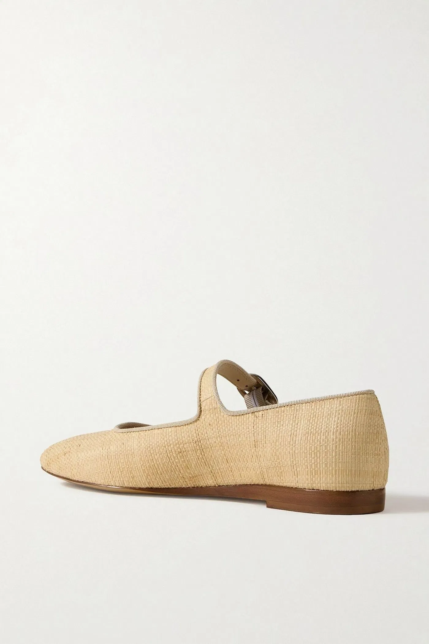 Le Monde Beryl Grosgrain-Trimmed Raffia Mary Jane Ballet Flats Sand Women's