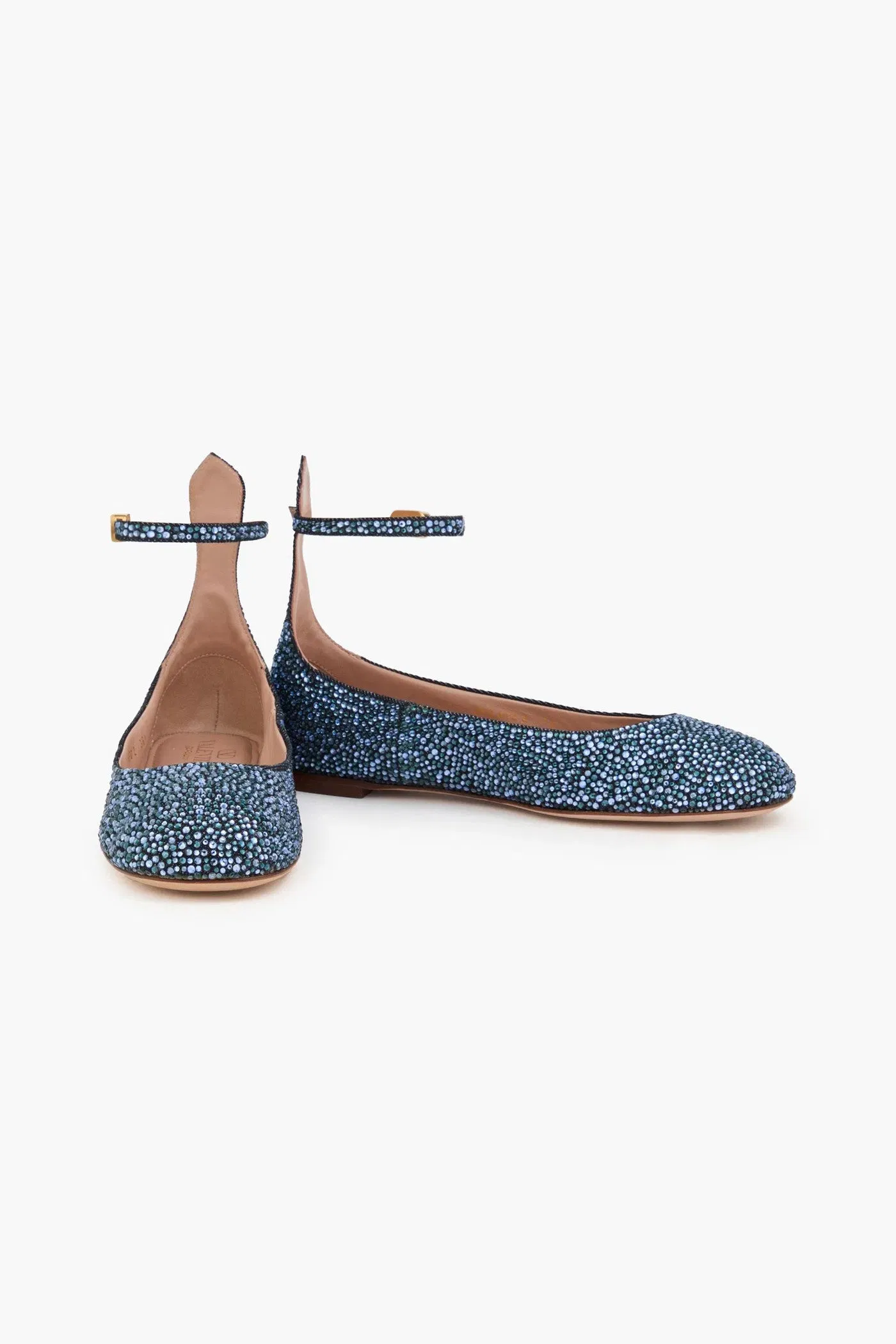 Valentino Garavani Tan-Go Crystal-Embellished Denim Ballet Flats Dark Denim Women's