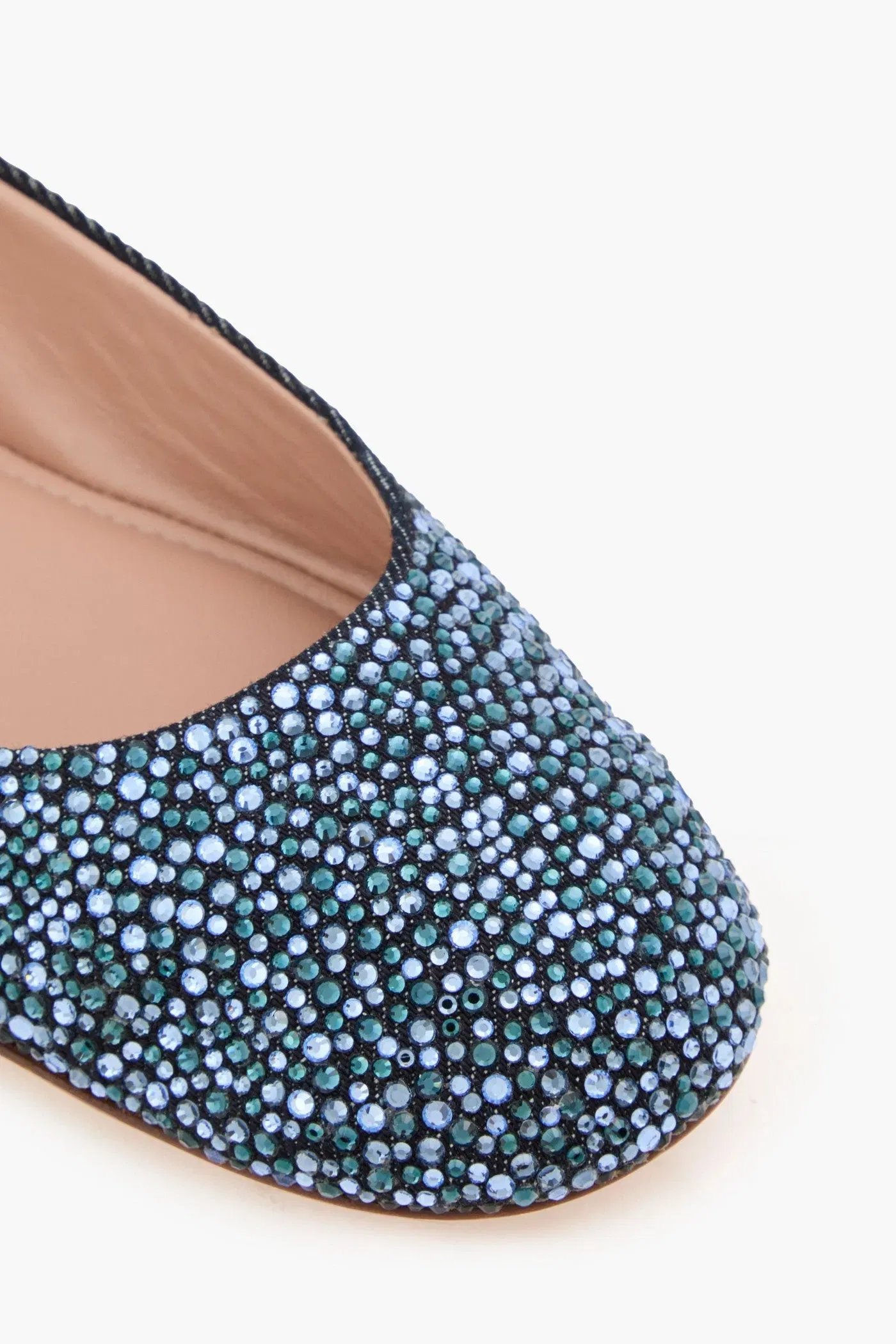 Valentino Garavani Tan-Go Crystal-Embellished Denim Ballet Flats Dark Denim Women's